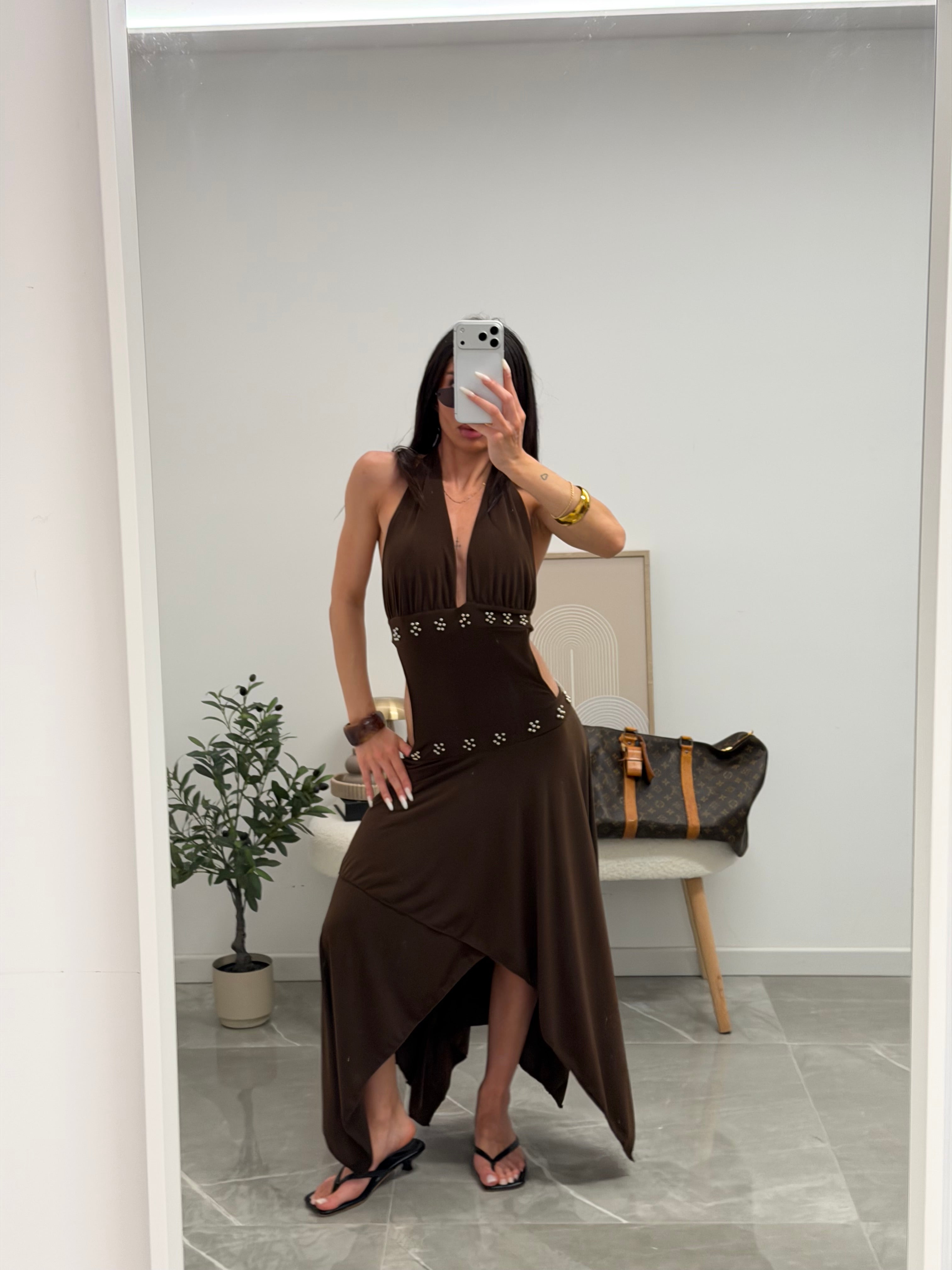 Brown halter maxi dress
