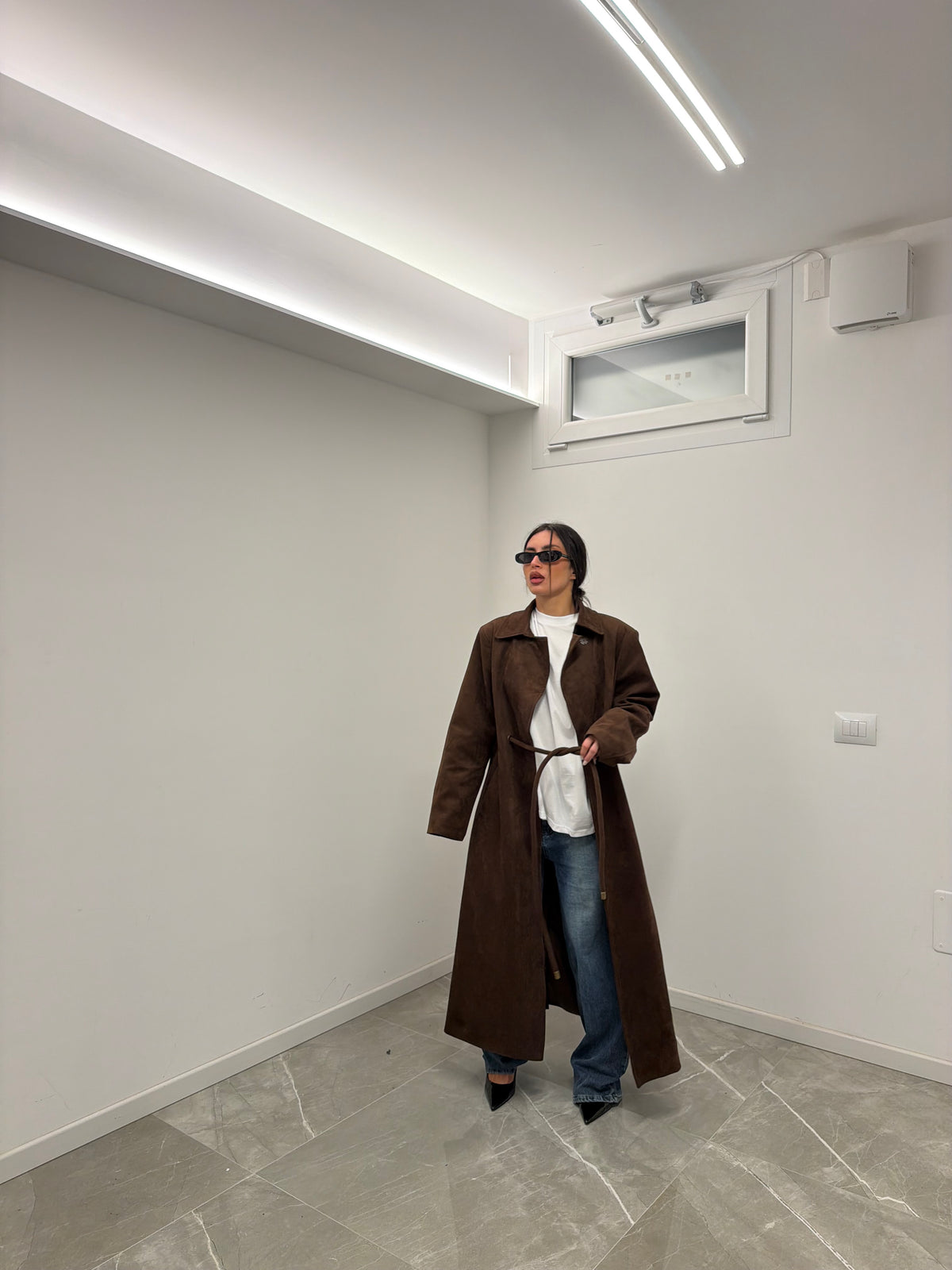 maxi coat camoscio