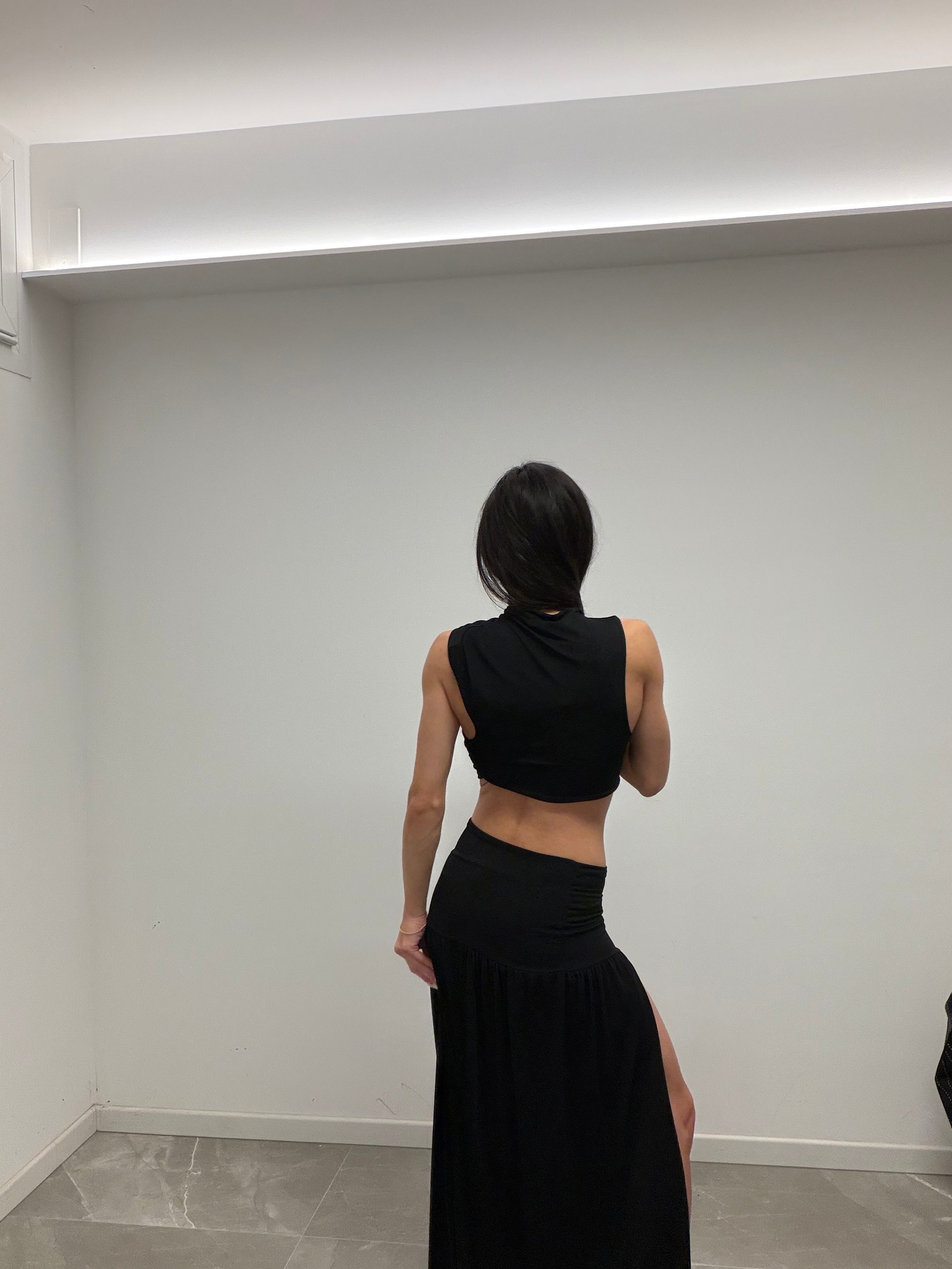 Draped asymmetric crop top set