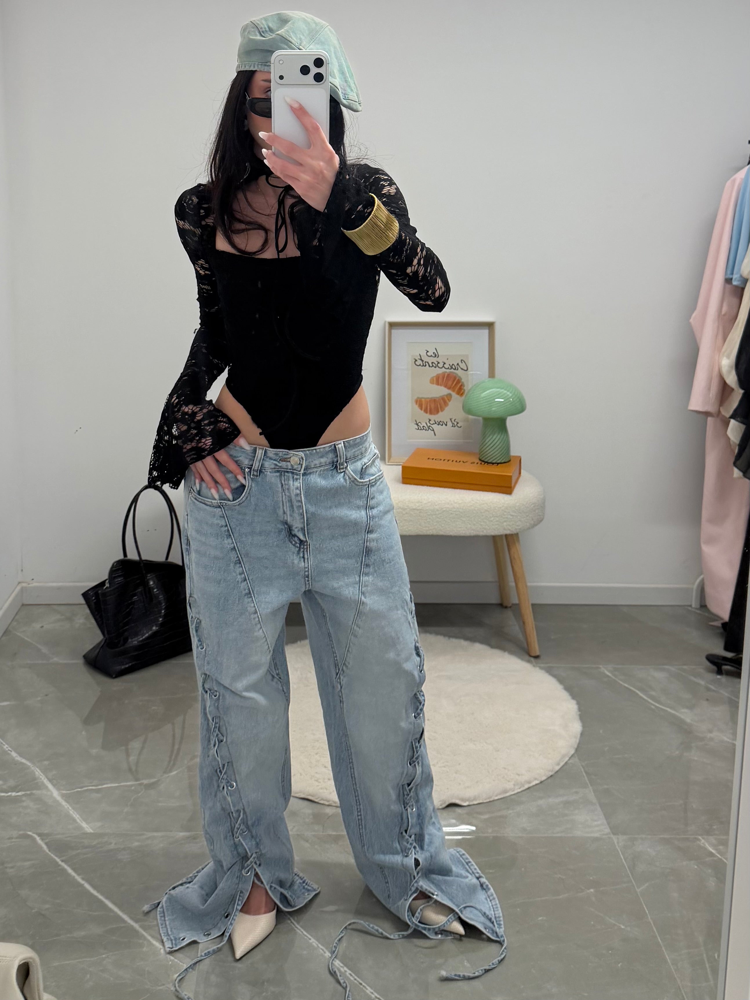 Jeans denim lace