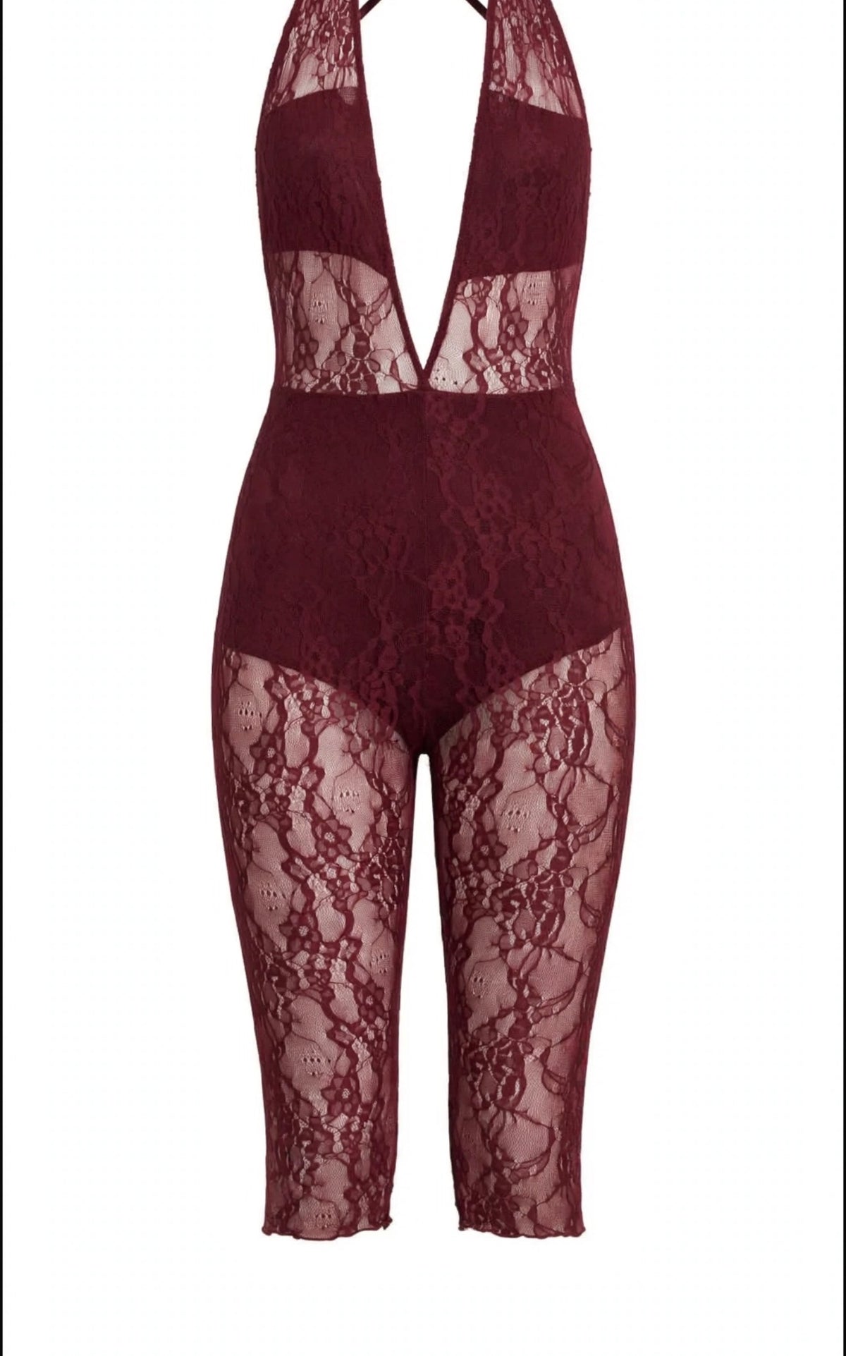 Lace Capri Jumpsuit burgundy