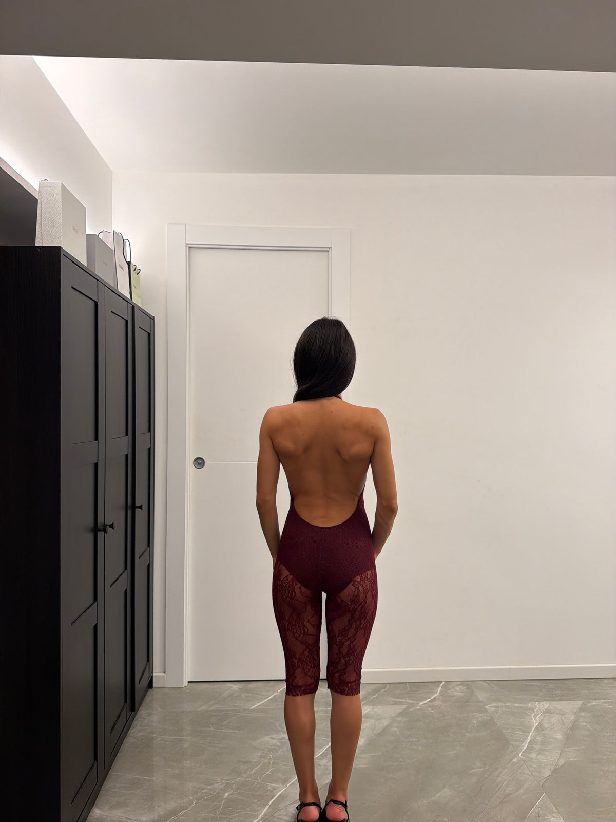 Lace Capri Jumpsuit burgundy