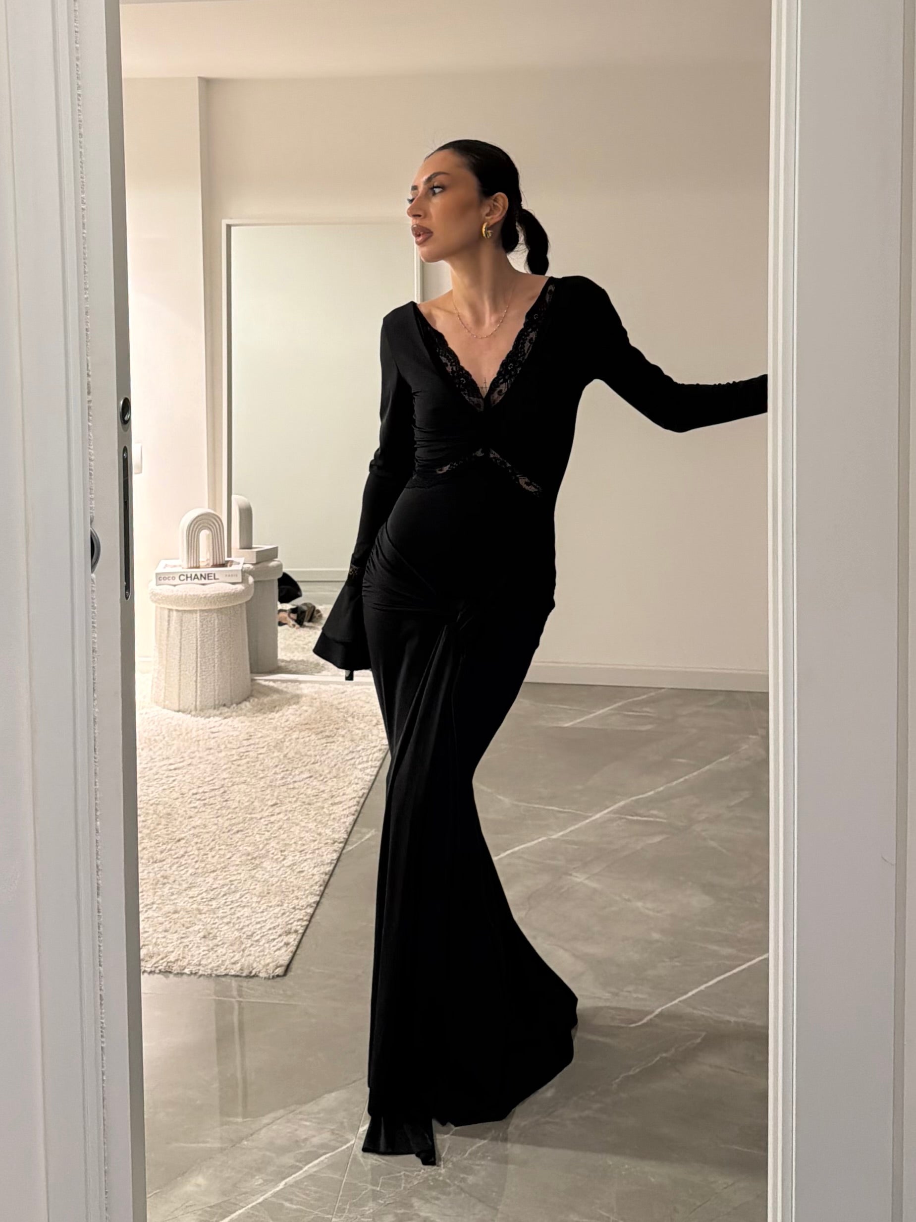 dress sculpted lace black