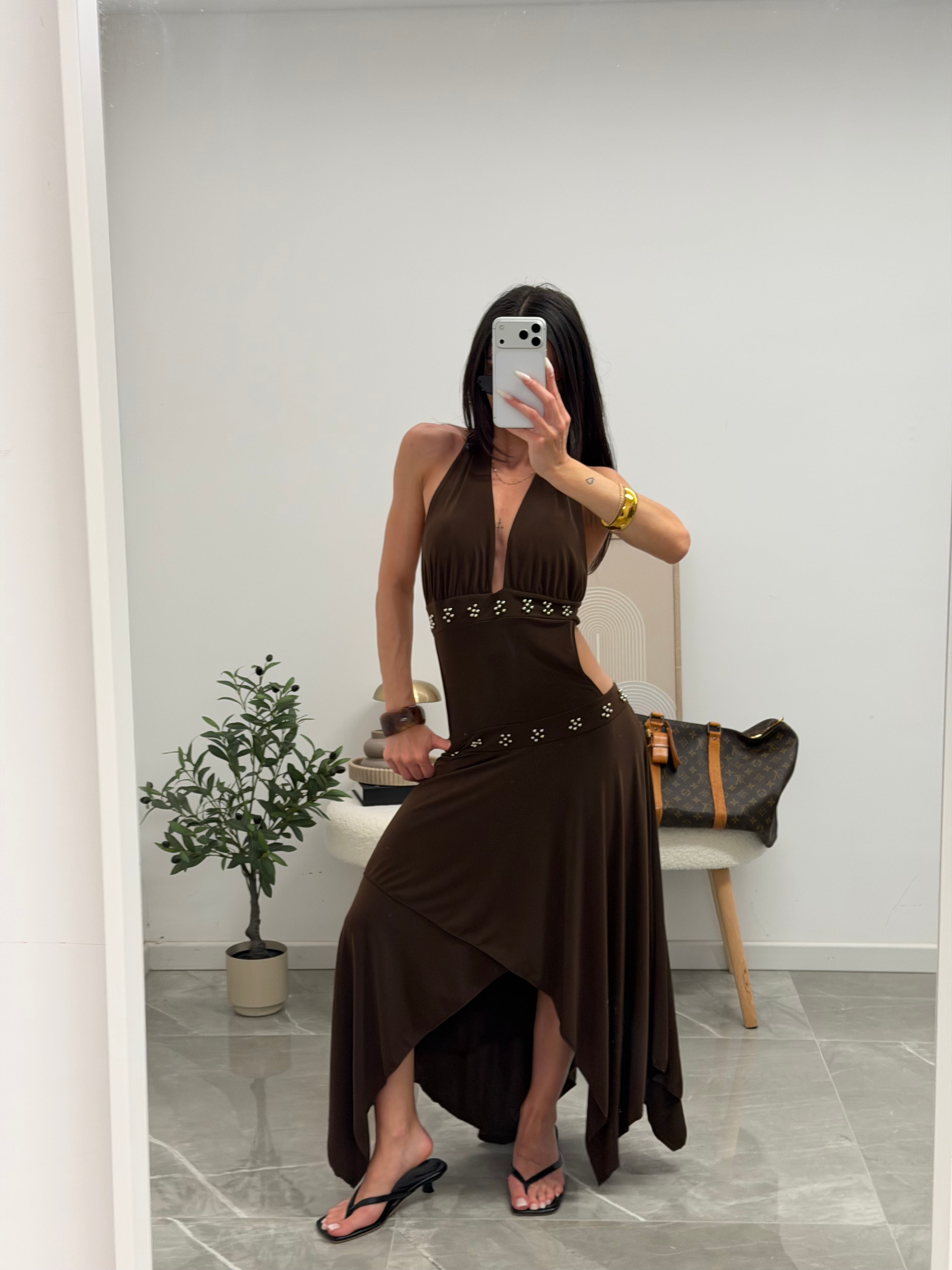 Brown halter maxi dress