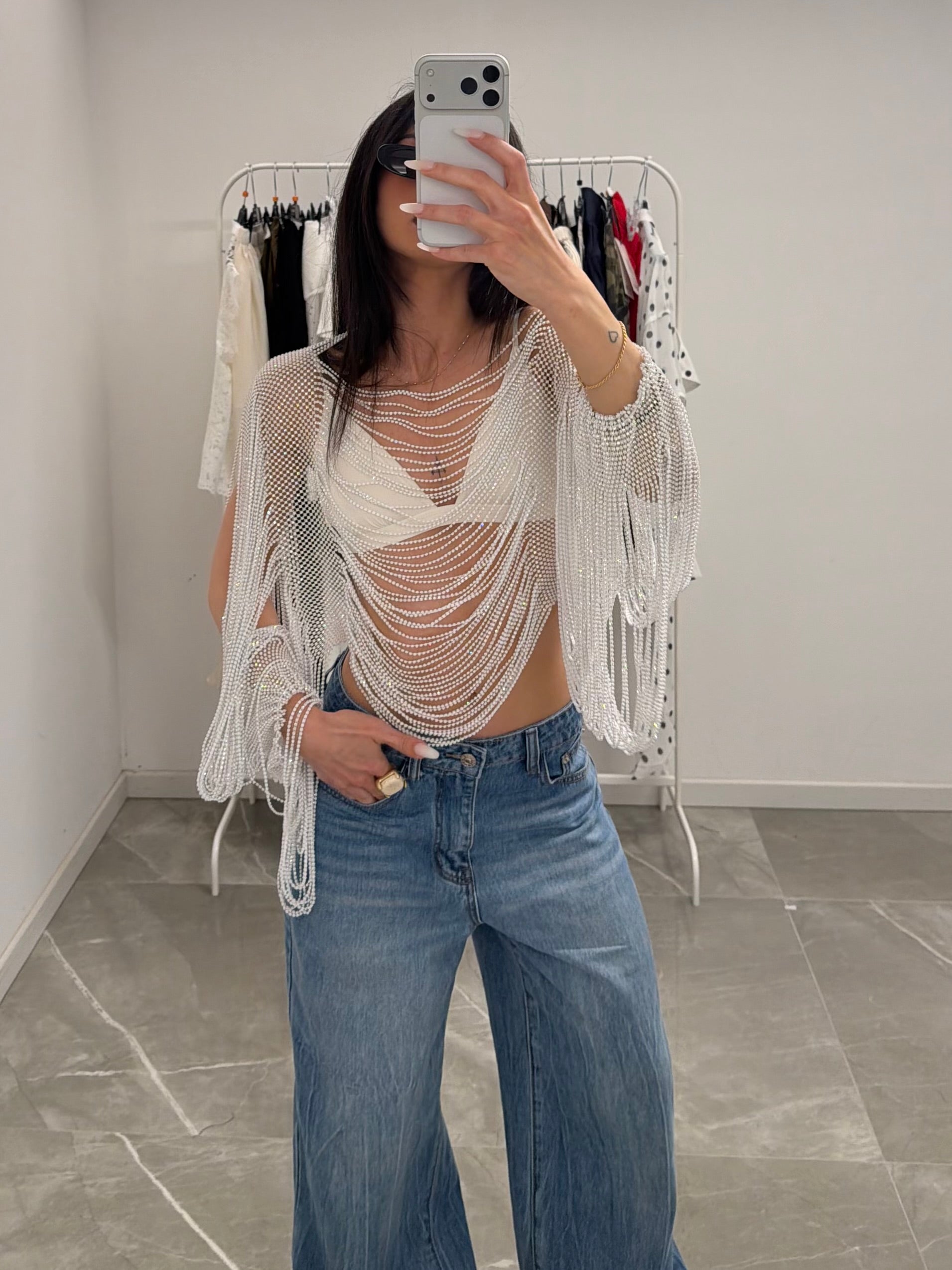 long sleeves strass shirt