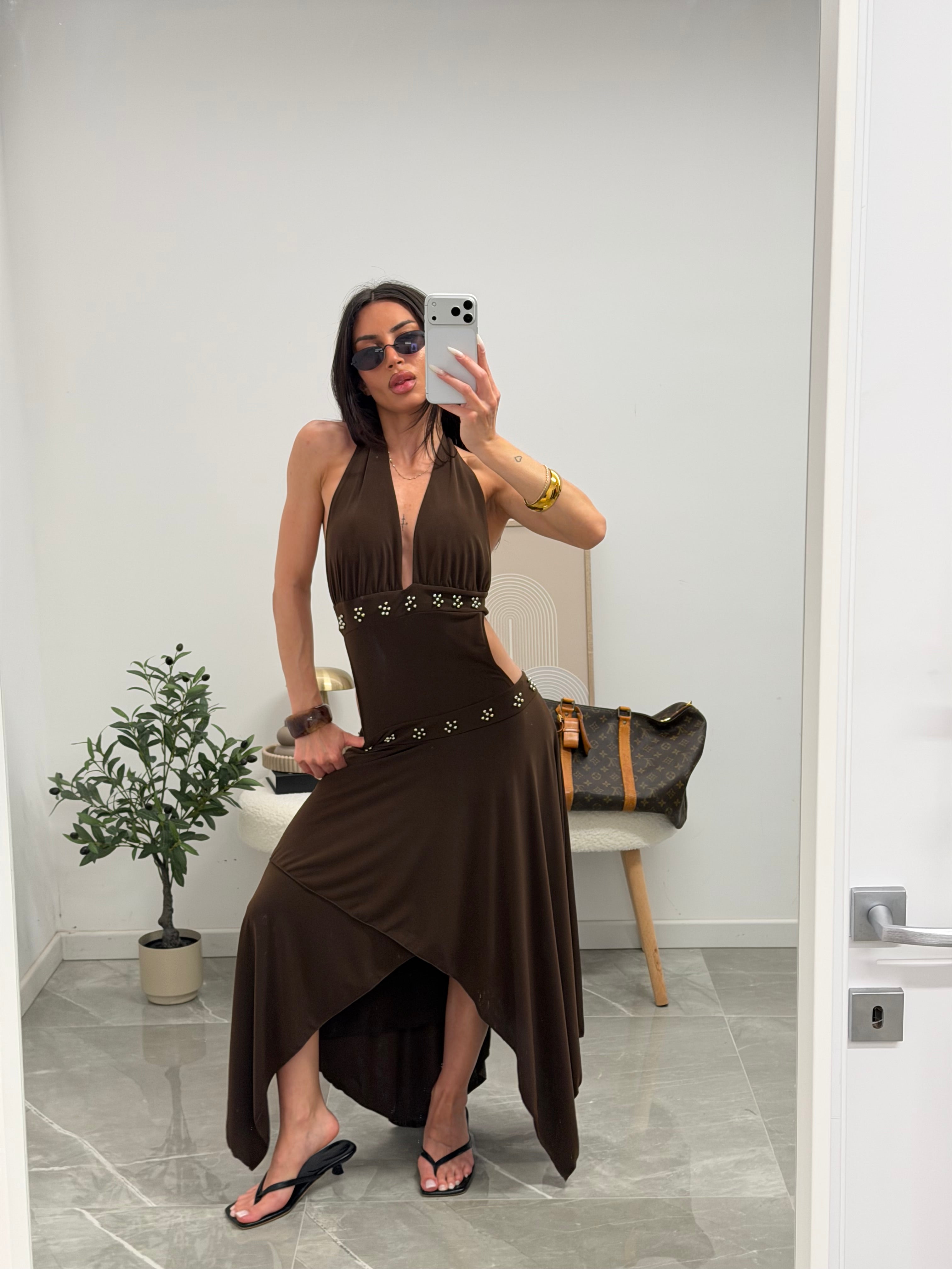 Brown halter maxi dress