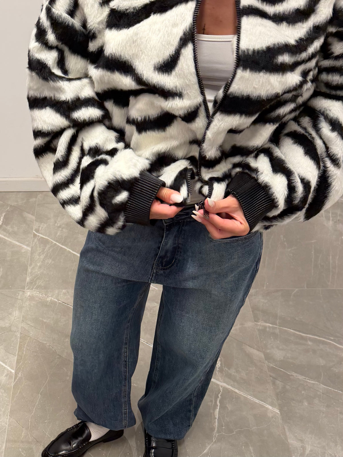jacket puffer zebra