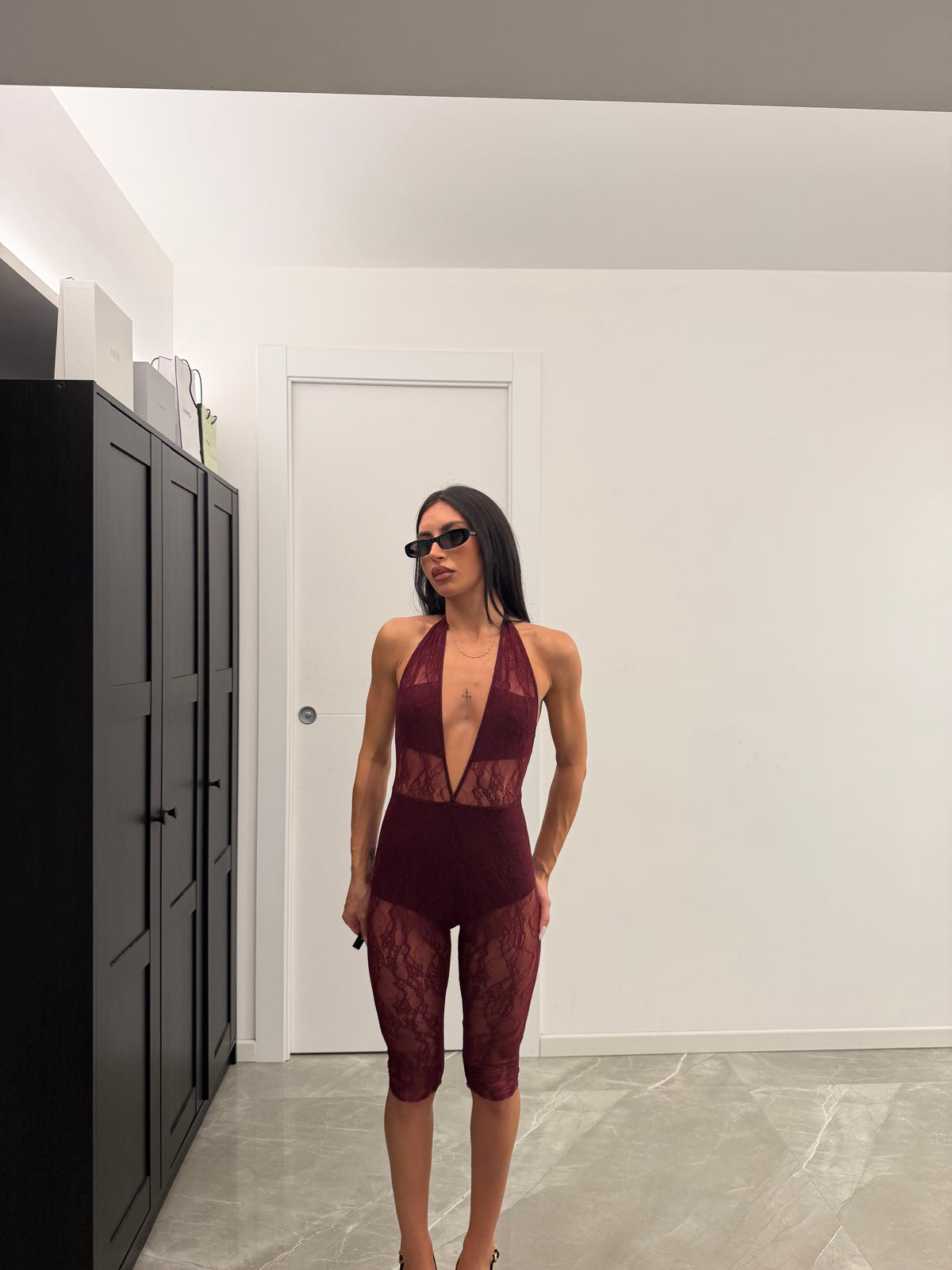 Lace Capri Jumpsuit burgundy