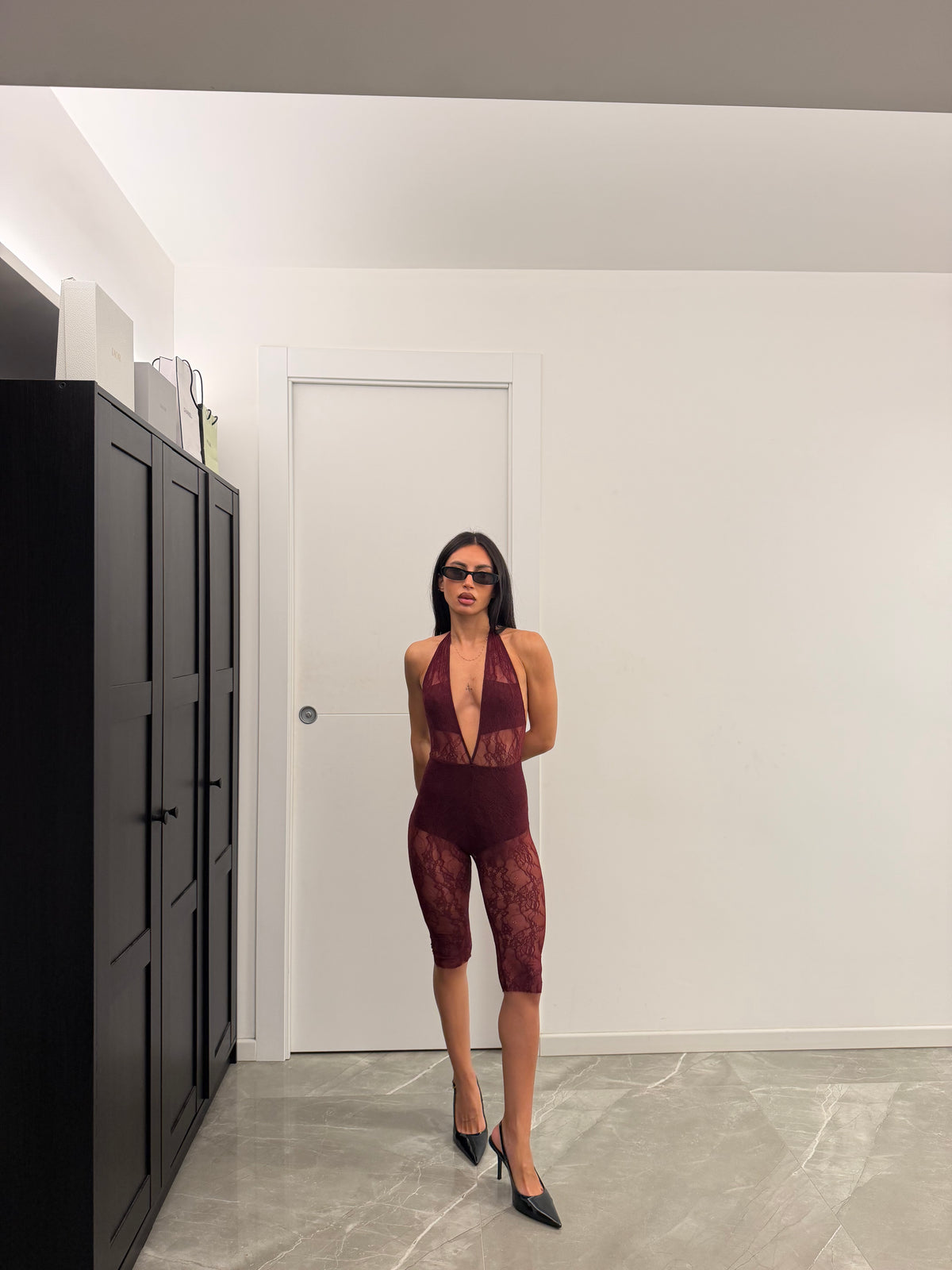 Lace Capri Jumpsuit burgundy
