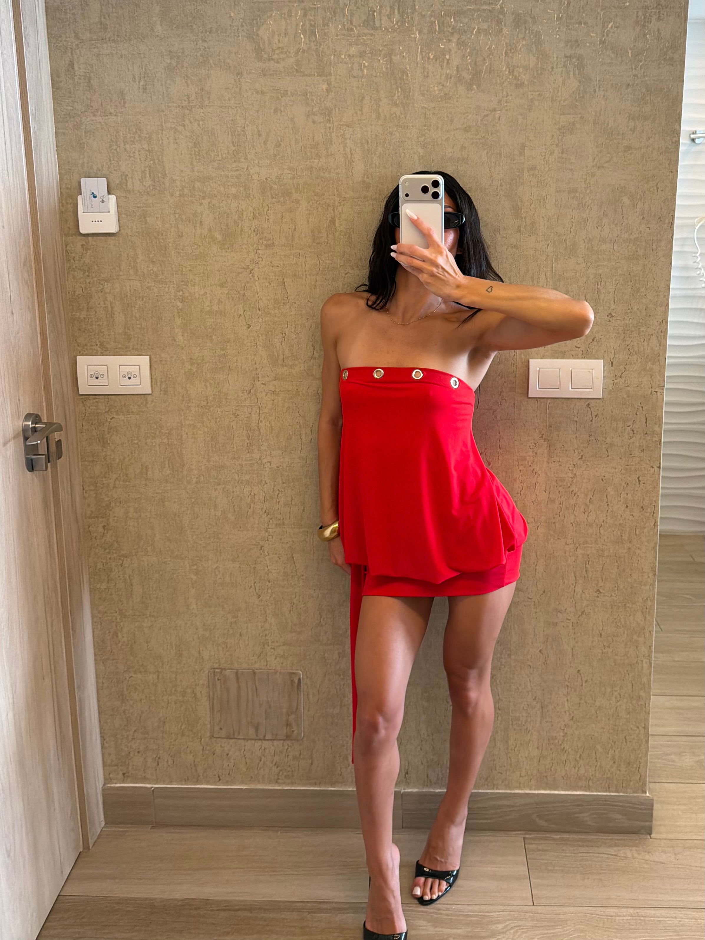 rockstud Strapless dress red