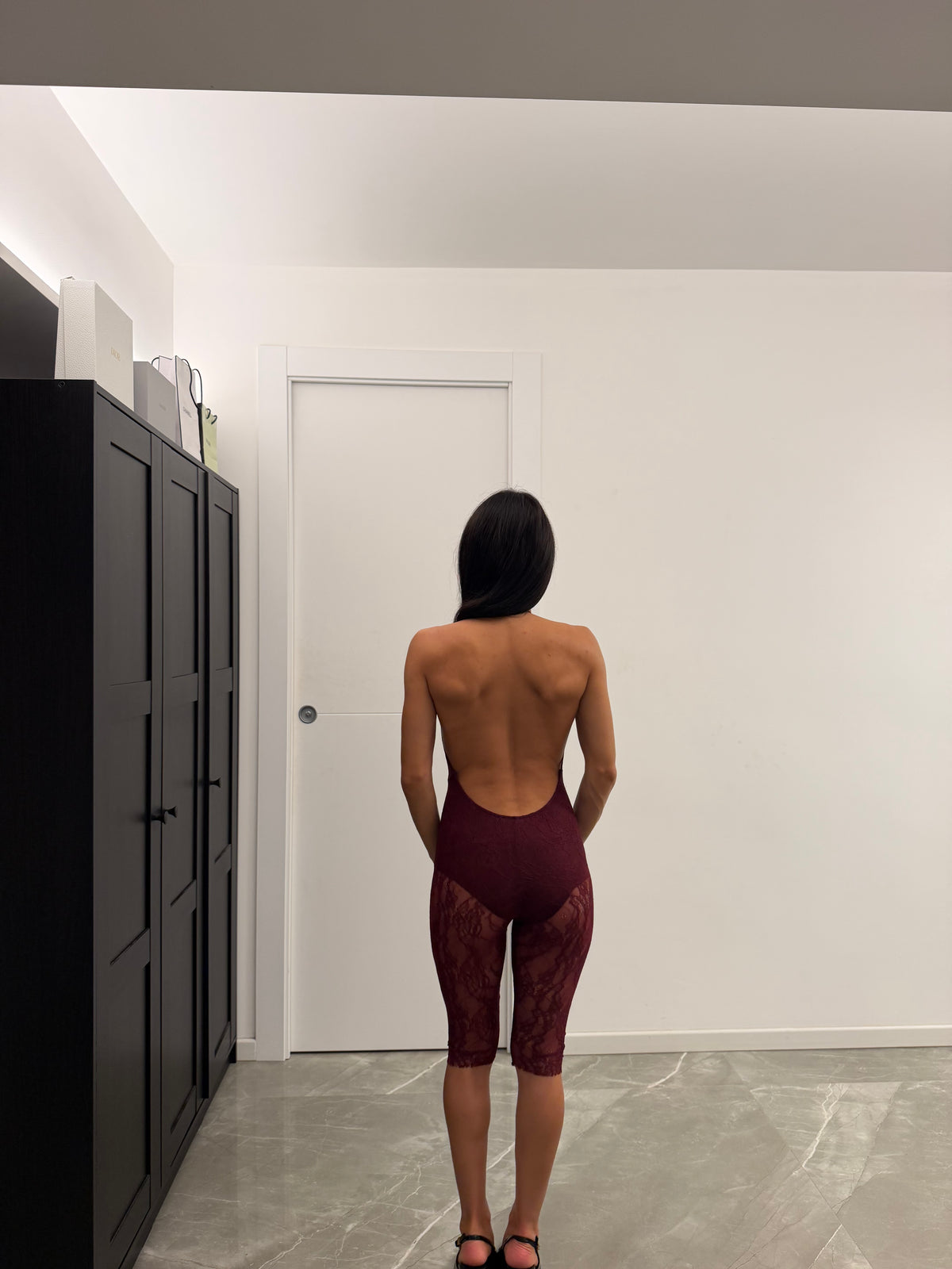 Lace Capri Jumpsuit burgundy