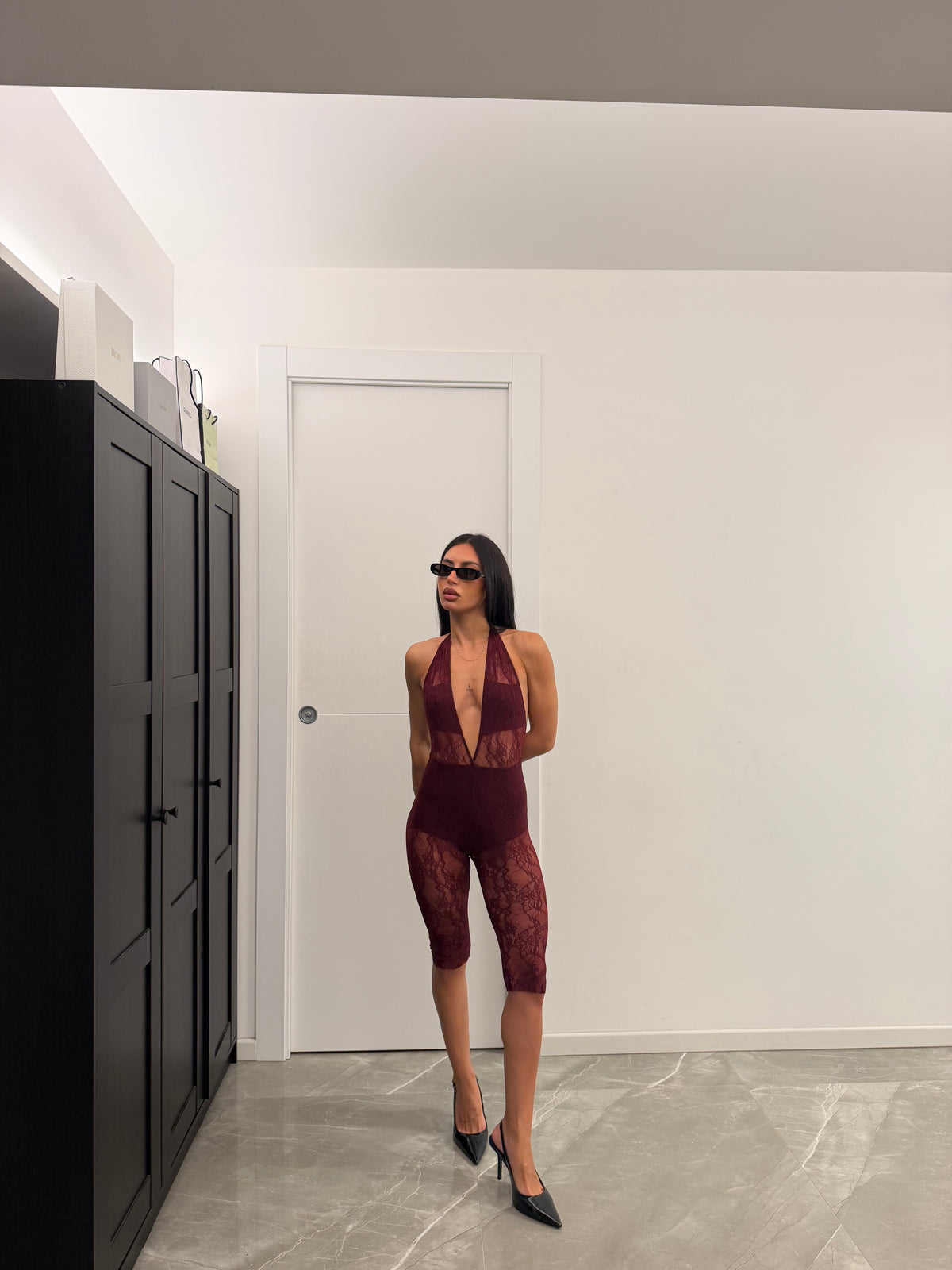 Lace Capri Jumpsuit burgundy