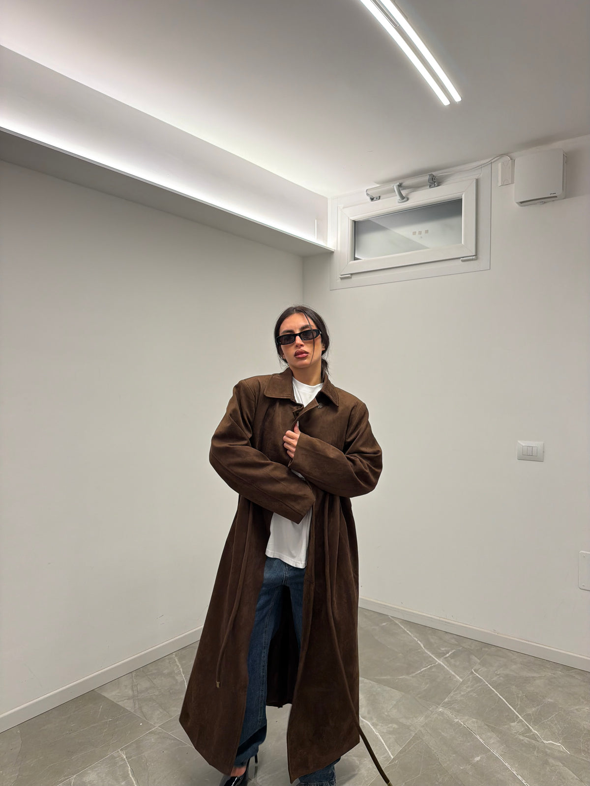 maxi coat camoscio