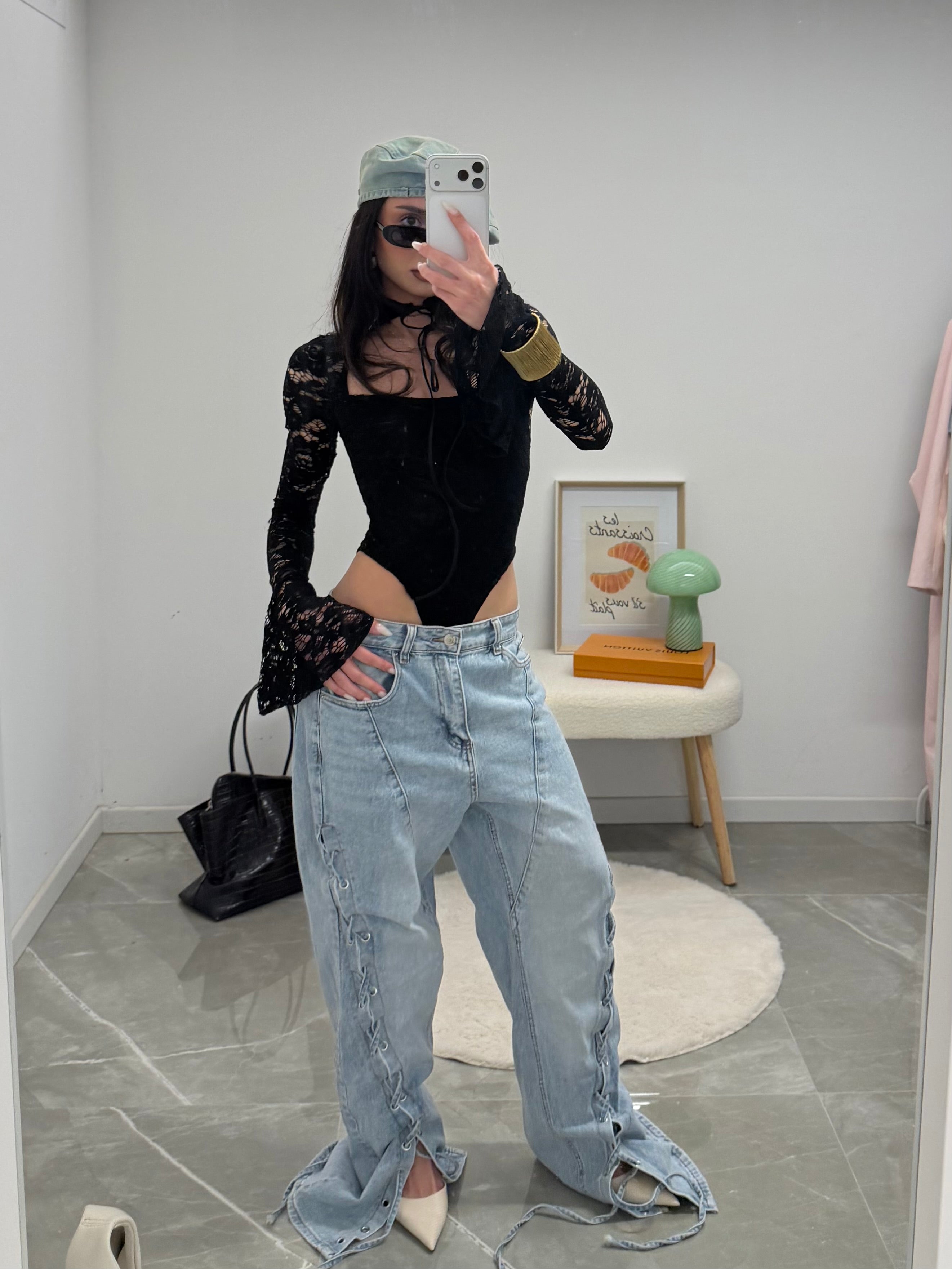 Jeans denim lace