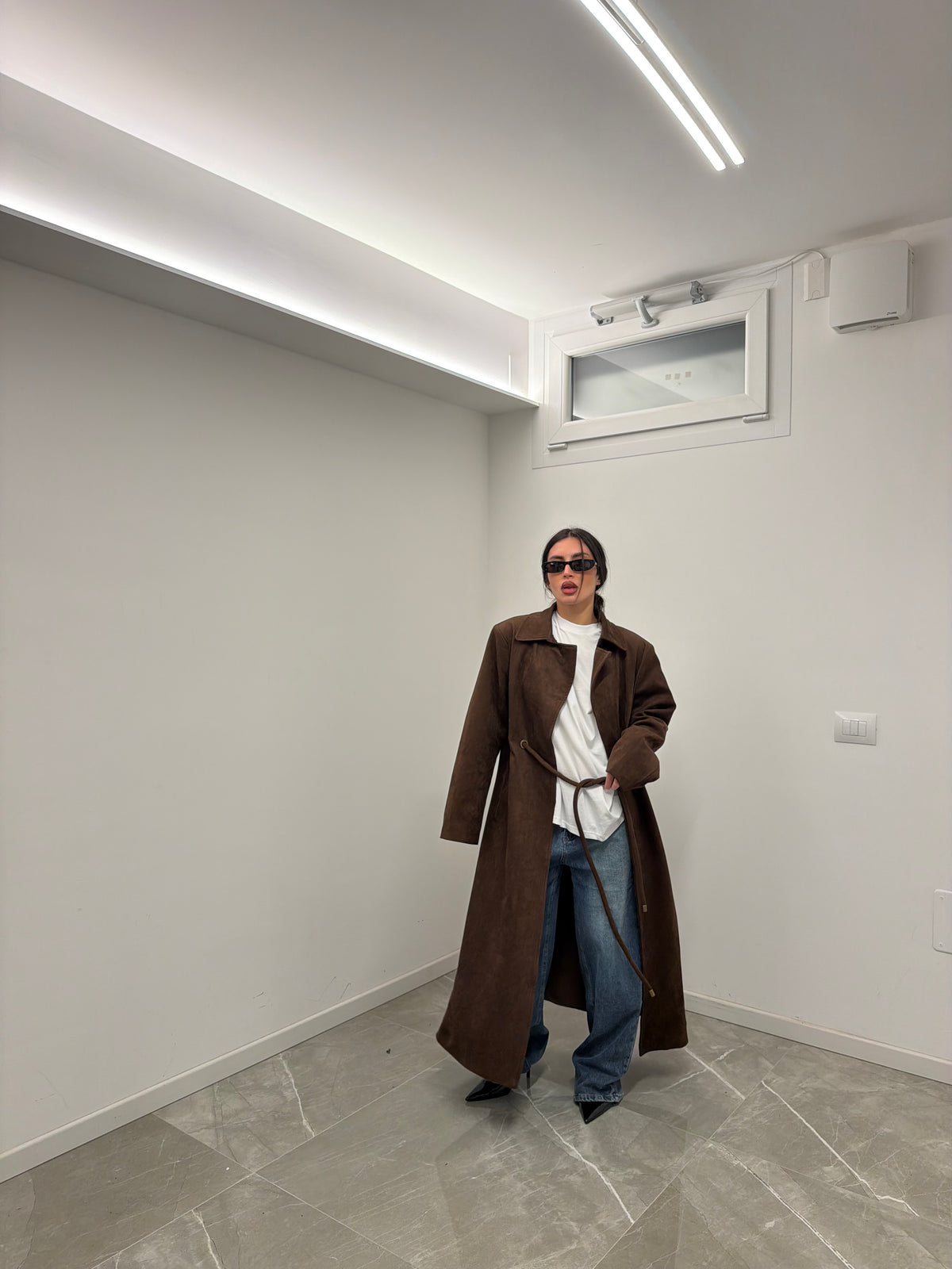maxi coat camoscio