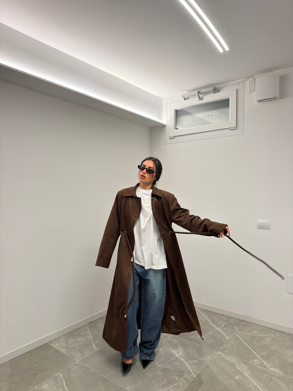 maxi coat camoscio