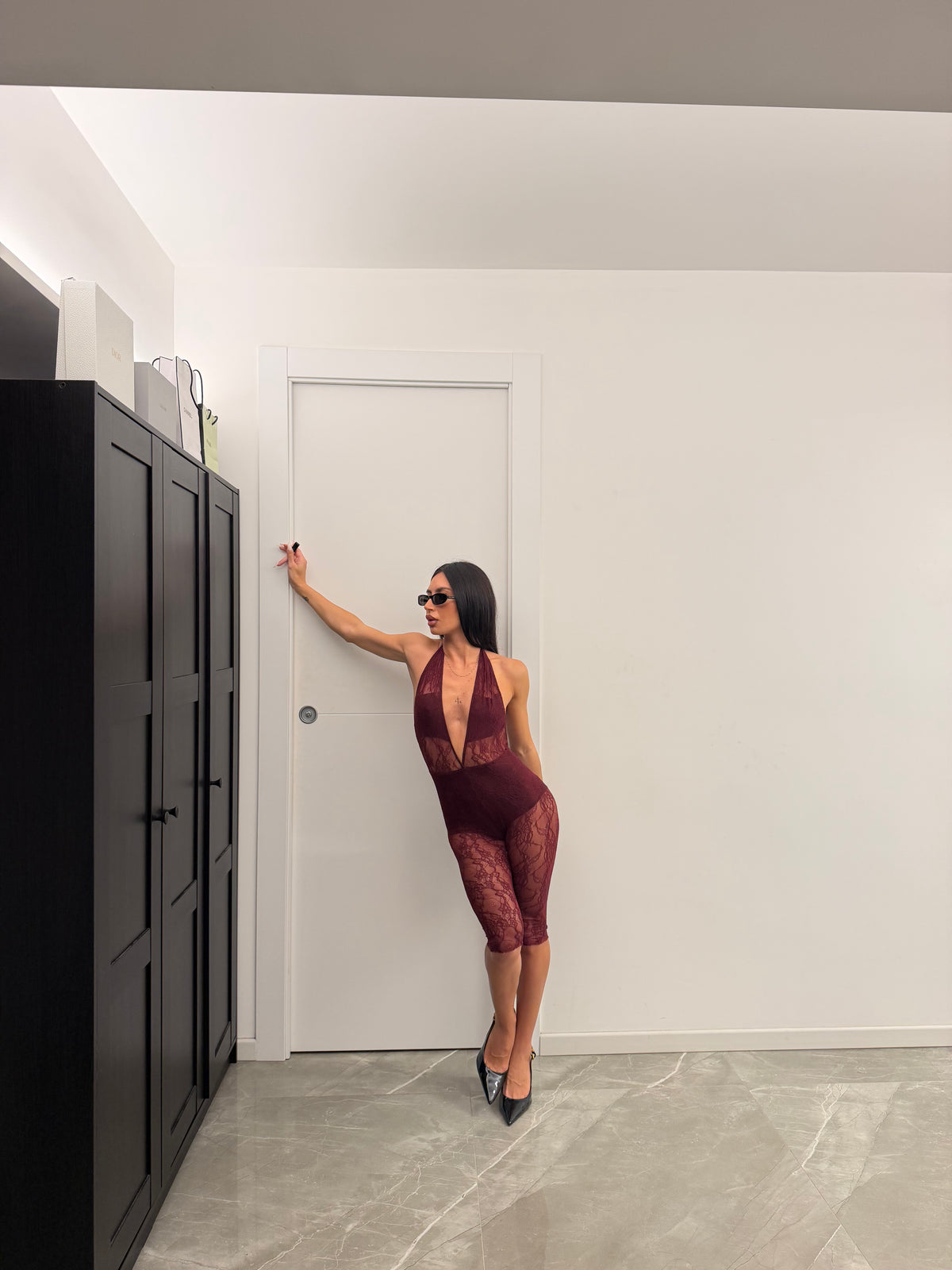 Lace Capri Jumpsuit burgundy