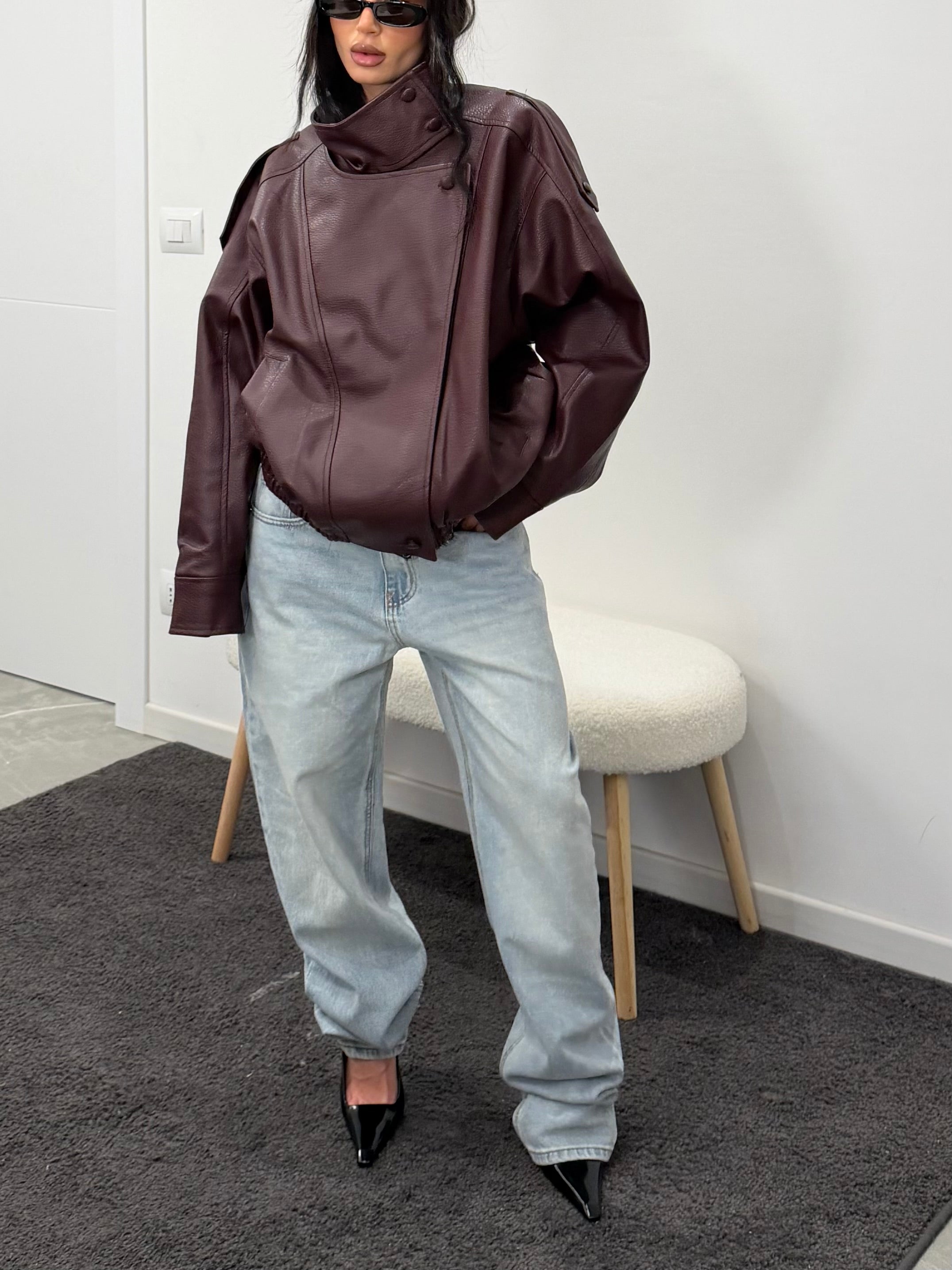 Jacket leather burgundy