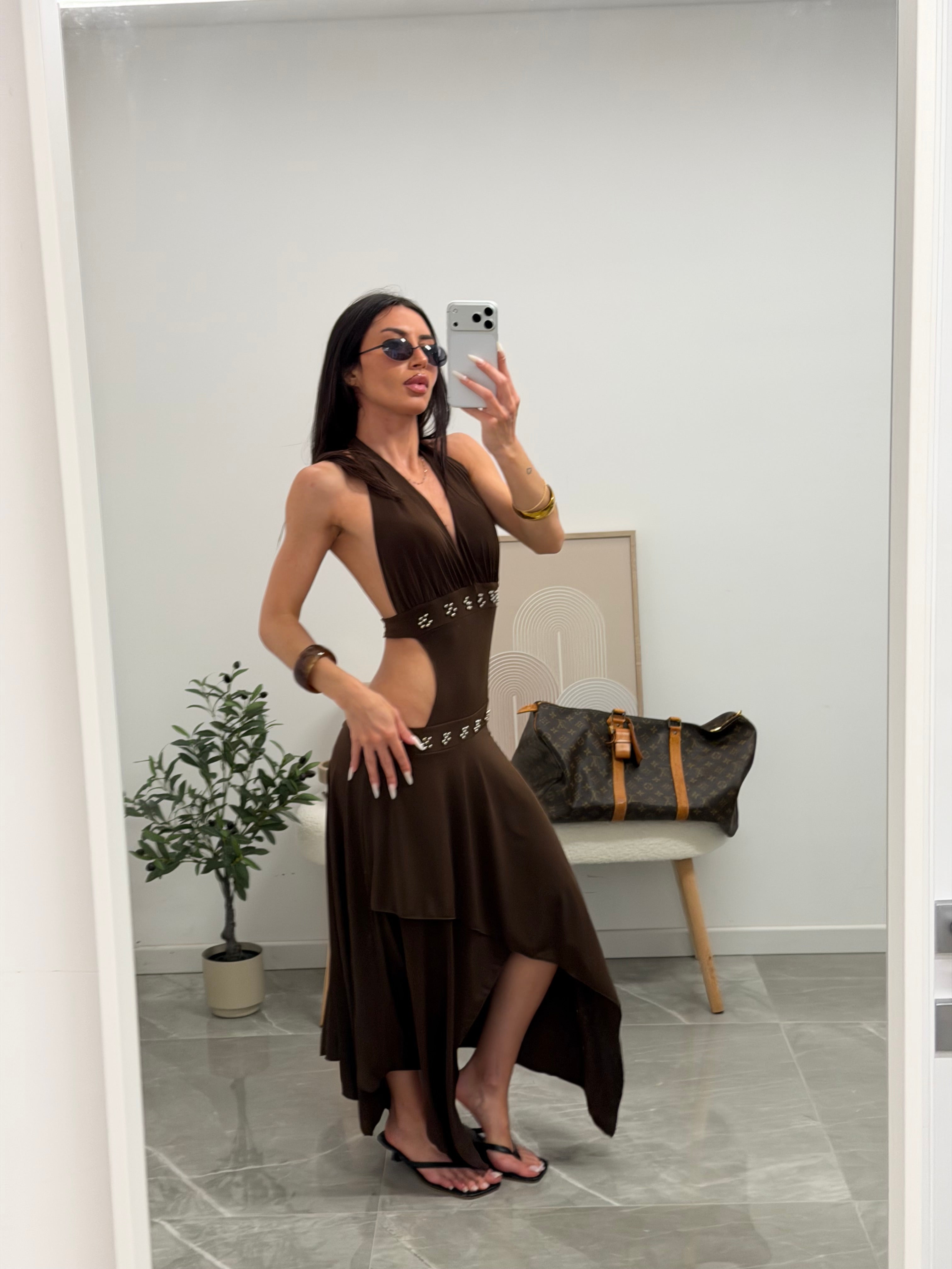Brown halter maxi dress
