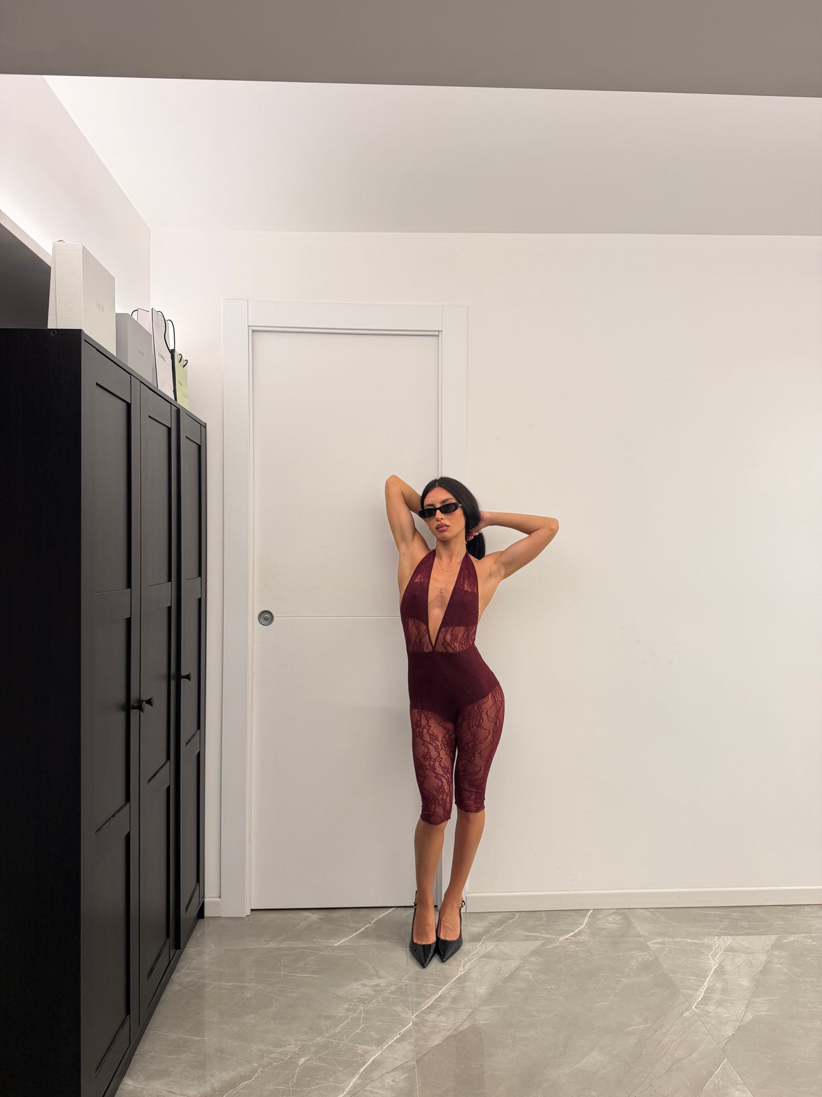 Lace Capri Jumpsuit burgundy