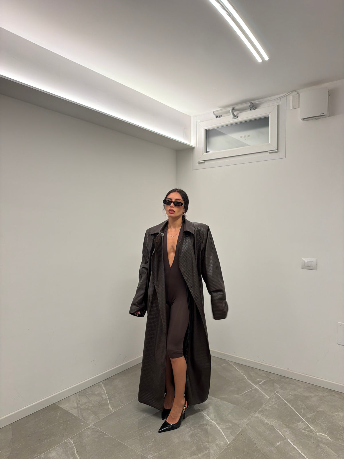 maxi trench bottega marrone