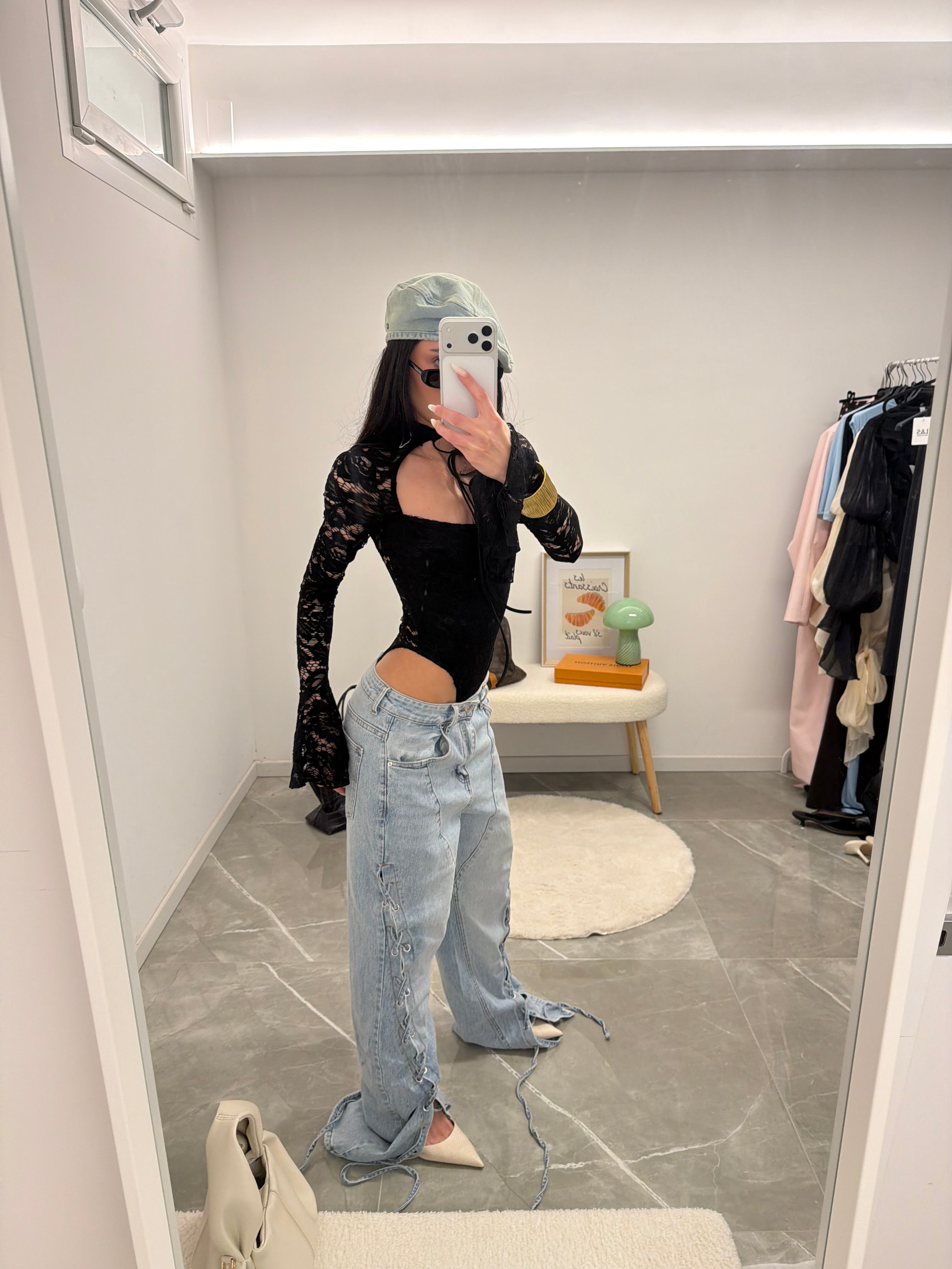 Jeans denim lace