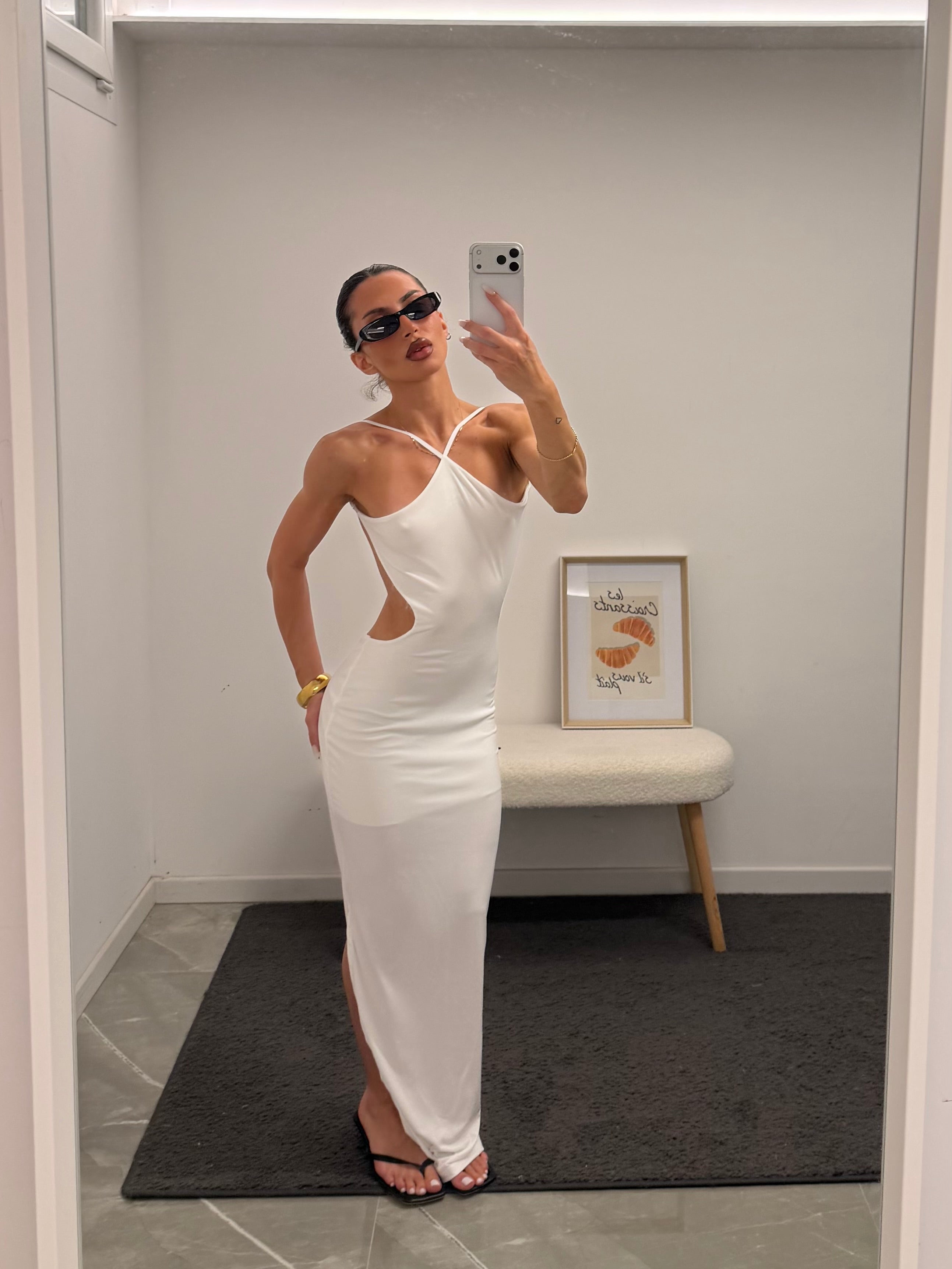 dress asymmetrical cut out white