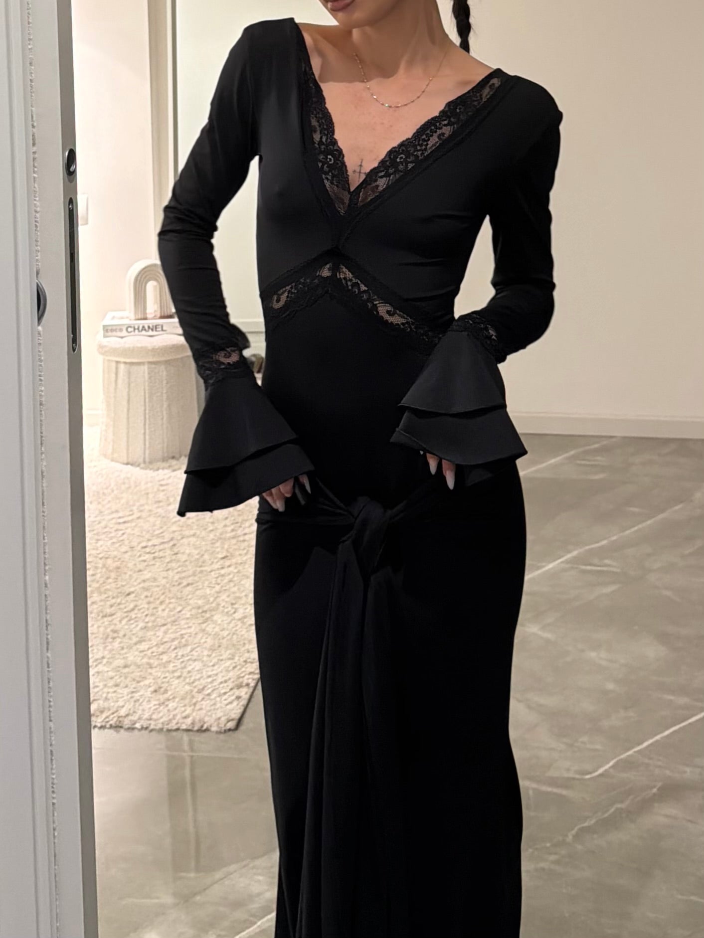dress sculpted lace black