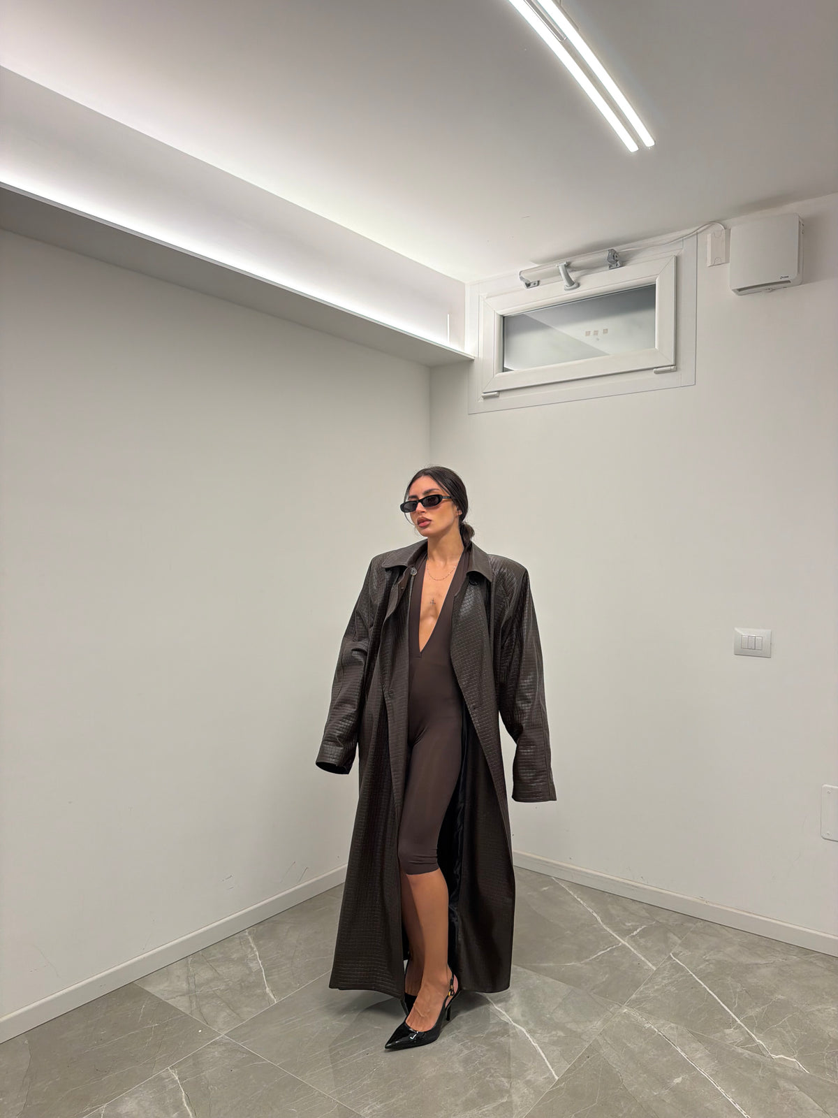 maxi trench bottega marrone
