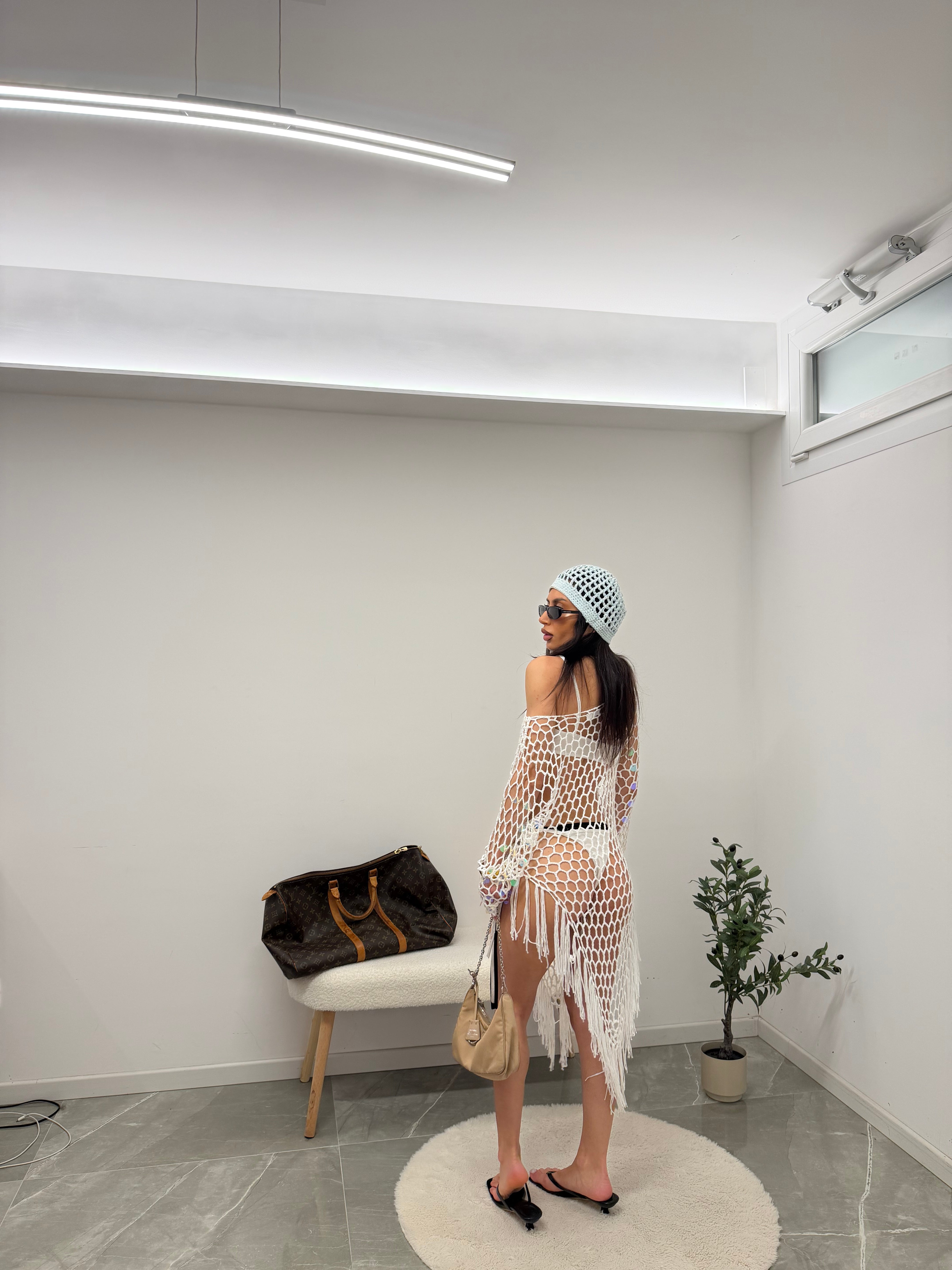 dress crochet white paillettes