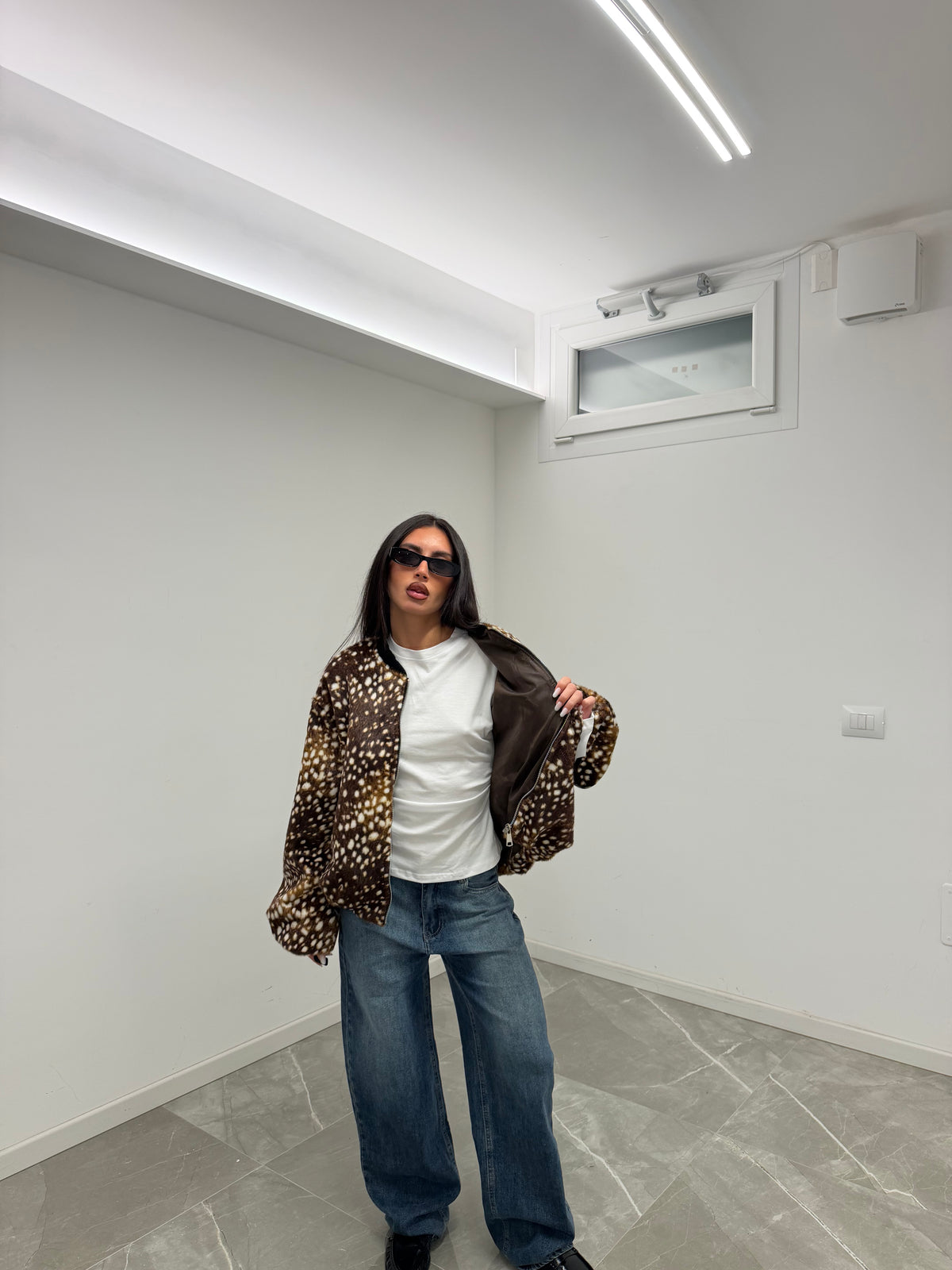 bambi bomber camoscio oversize
