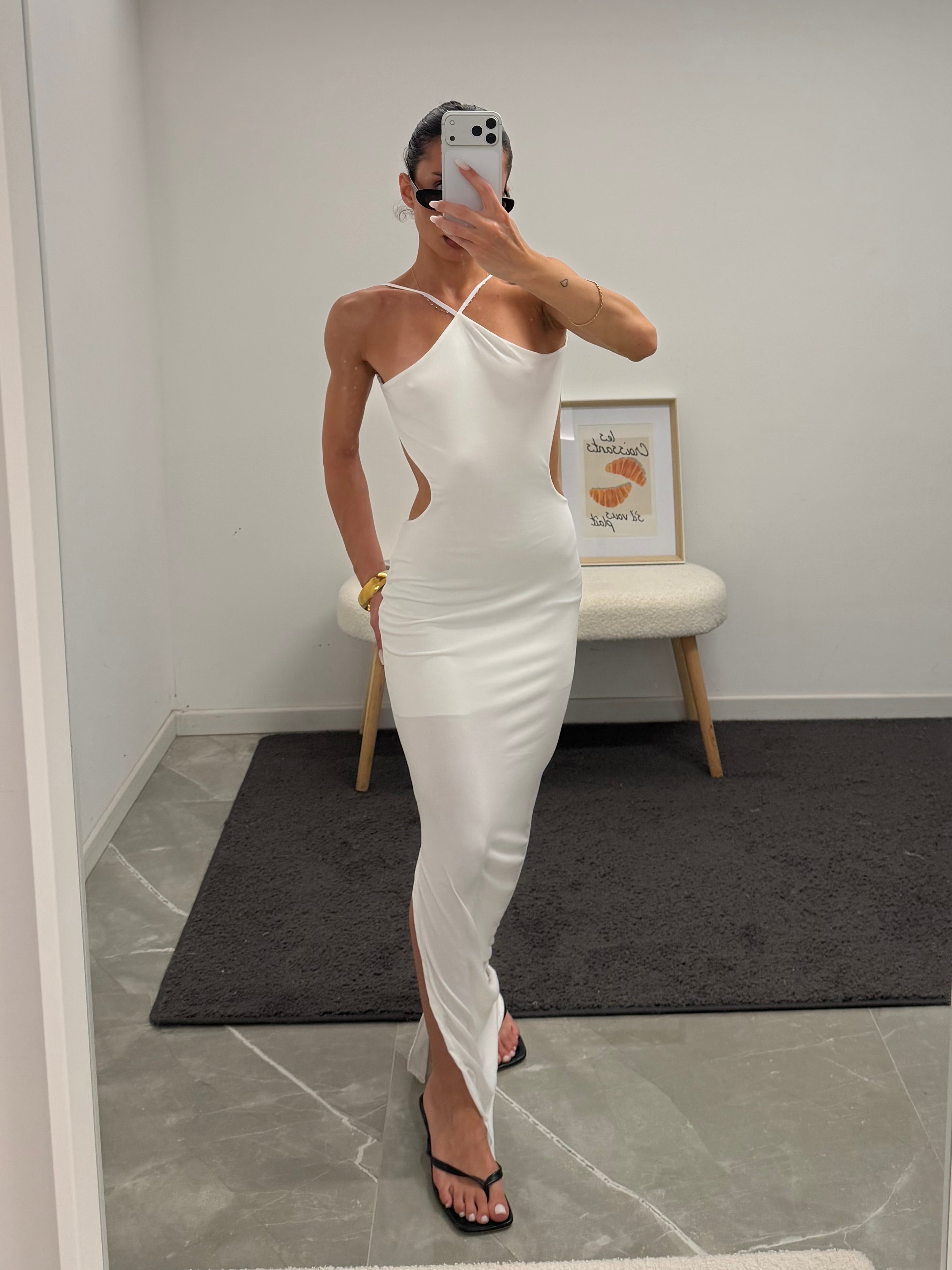 dress asymmetrical cut out white