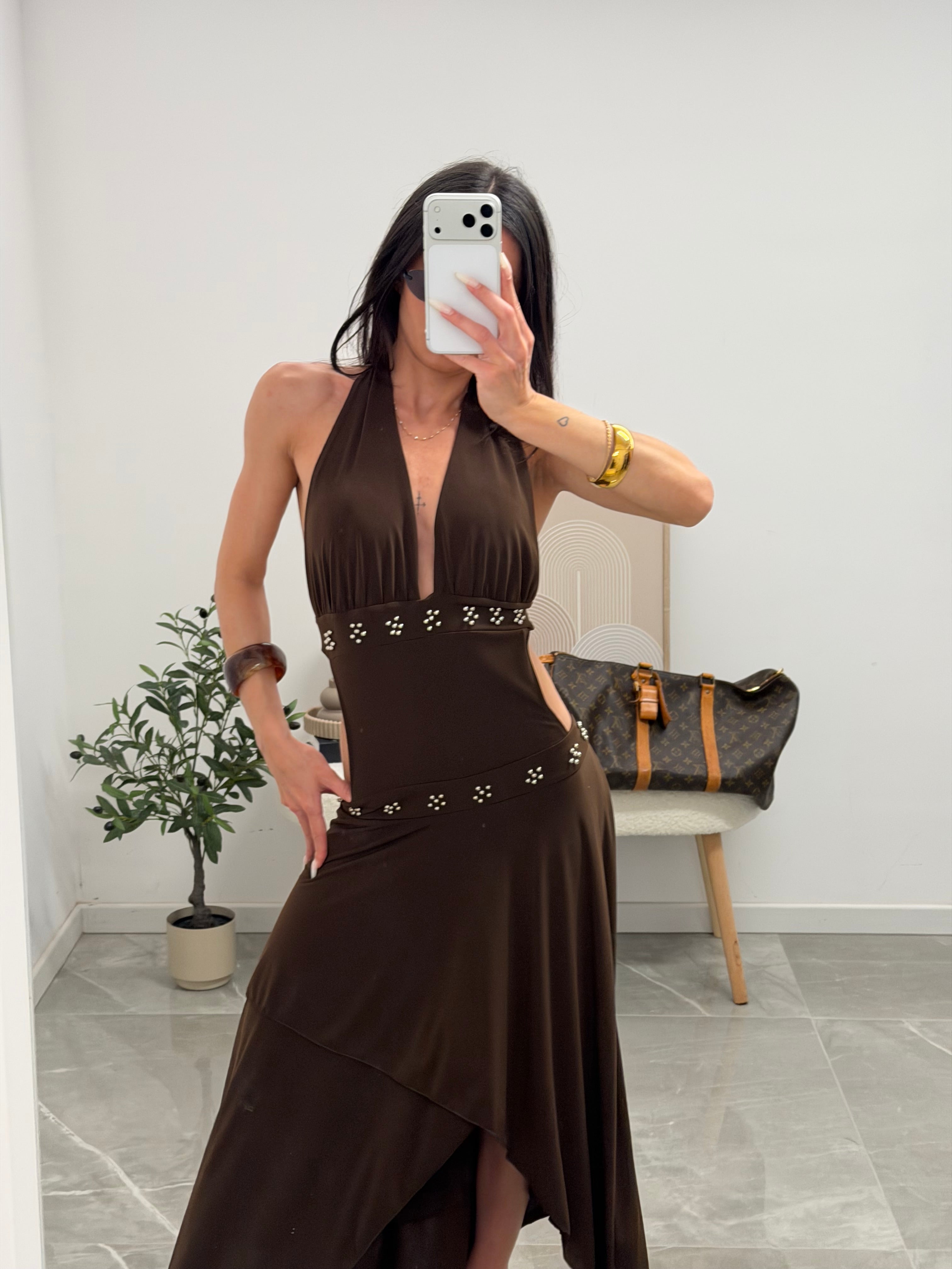 Brown halter maxi dress
