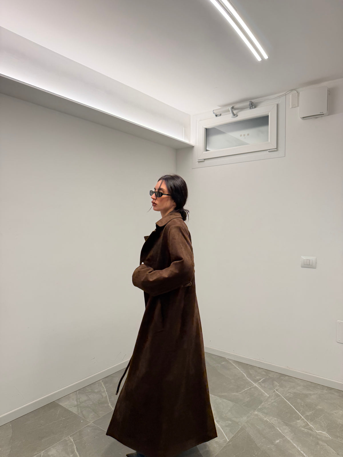 maxi coat camoscio