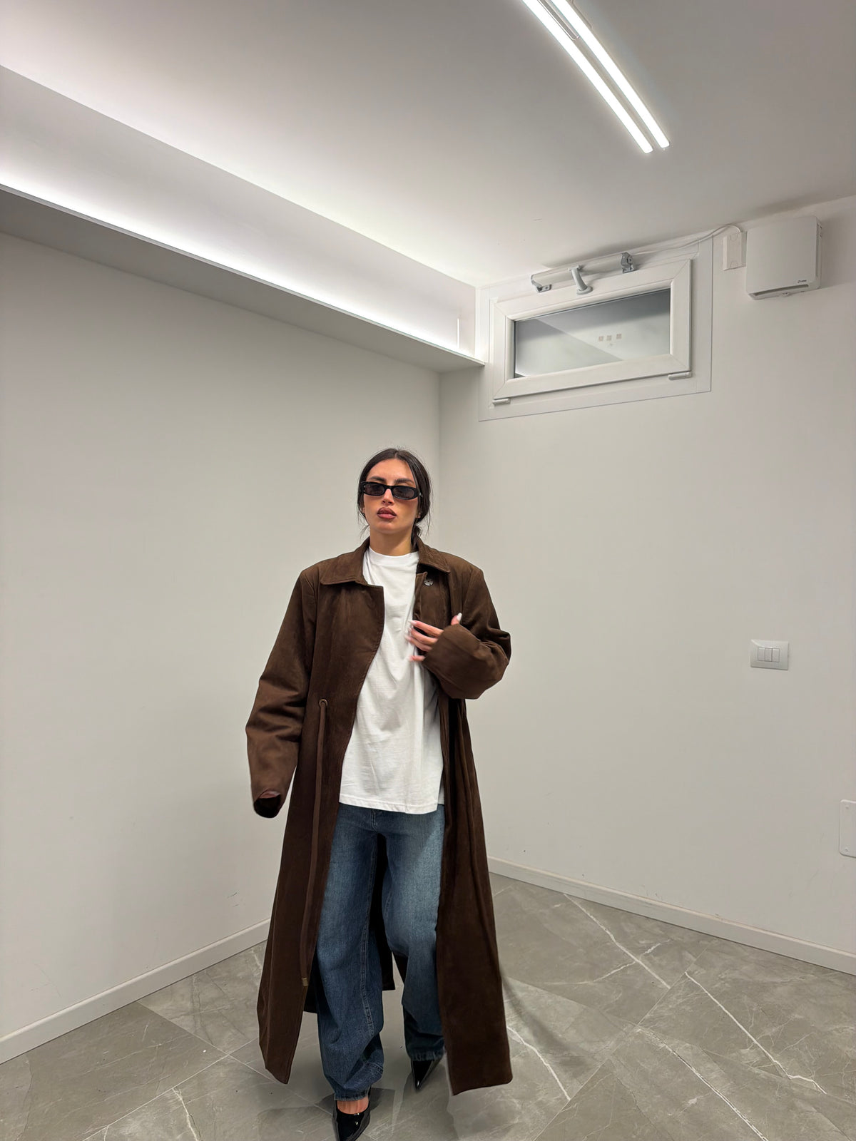 maxi coat camoscio