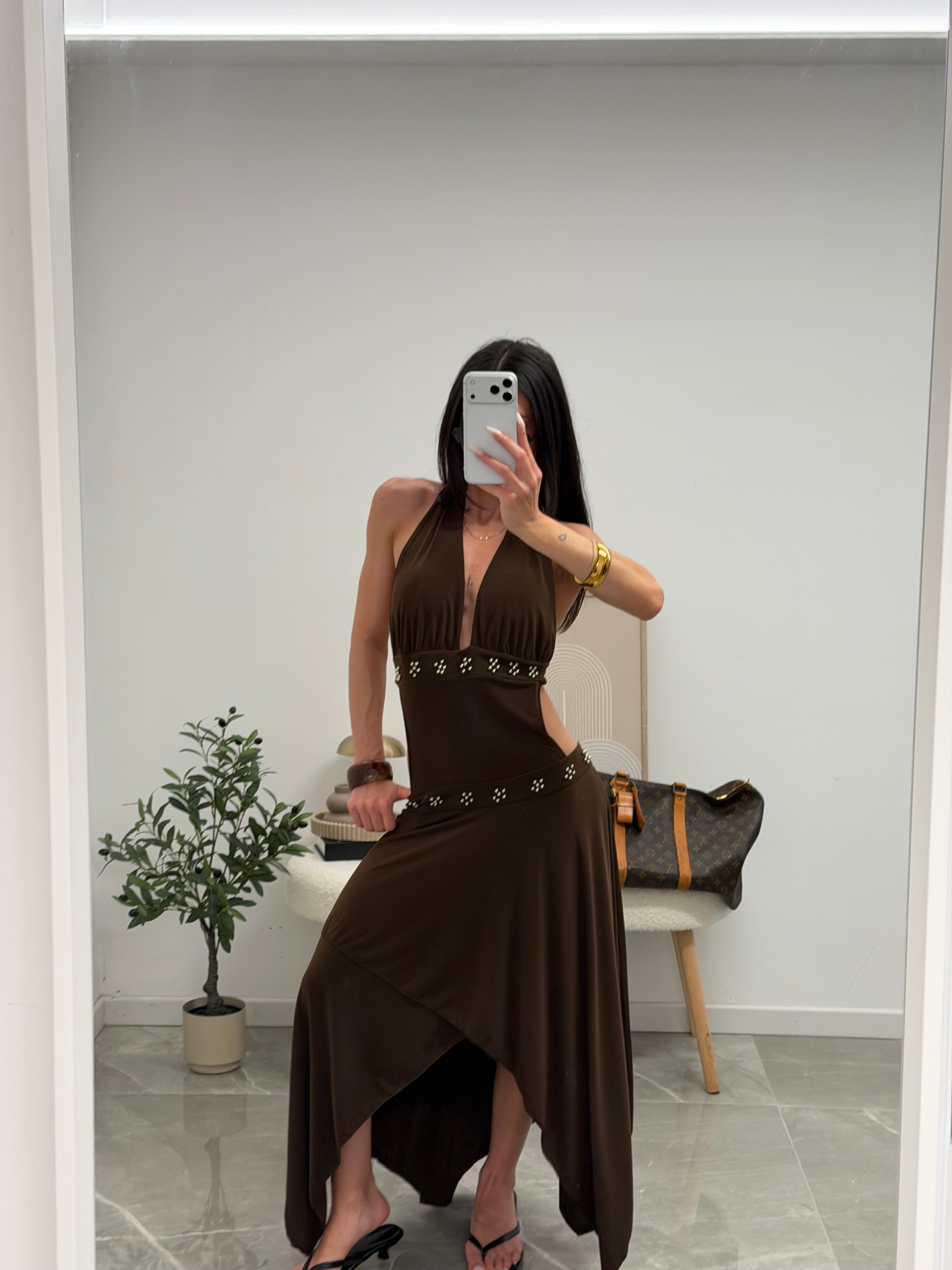 Brown halter maxi dress