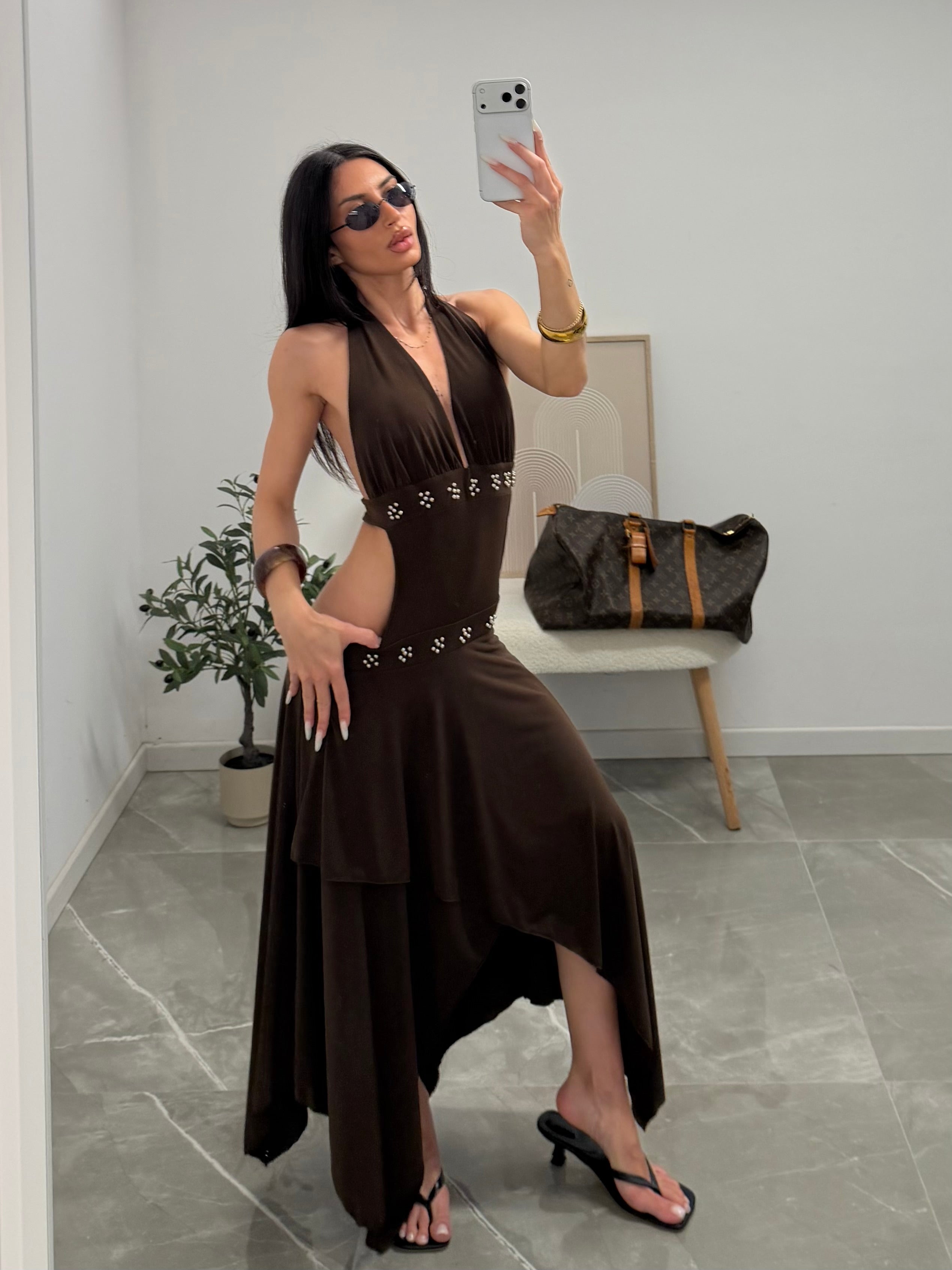 Brown halter maxi dress