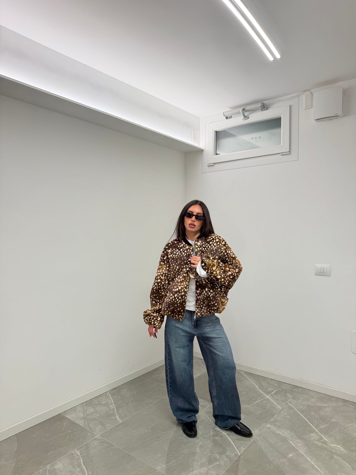 bambi bomber camoscio oversize
