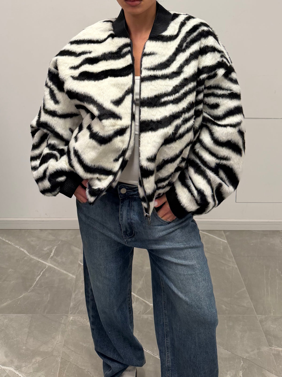 jacket puffer zebra