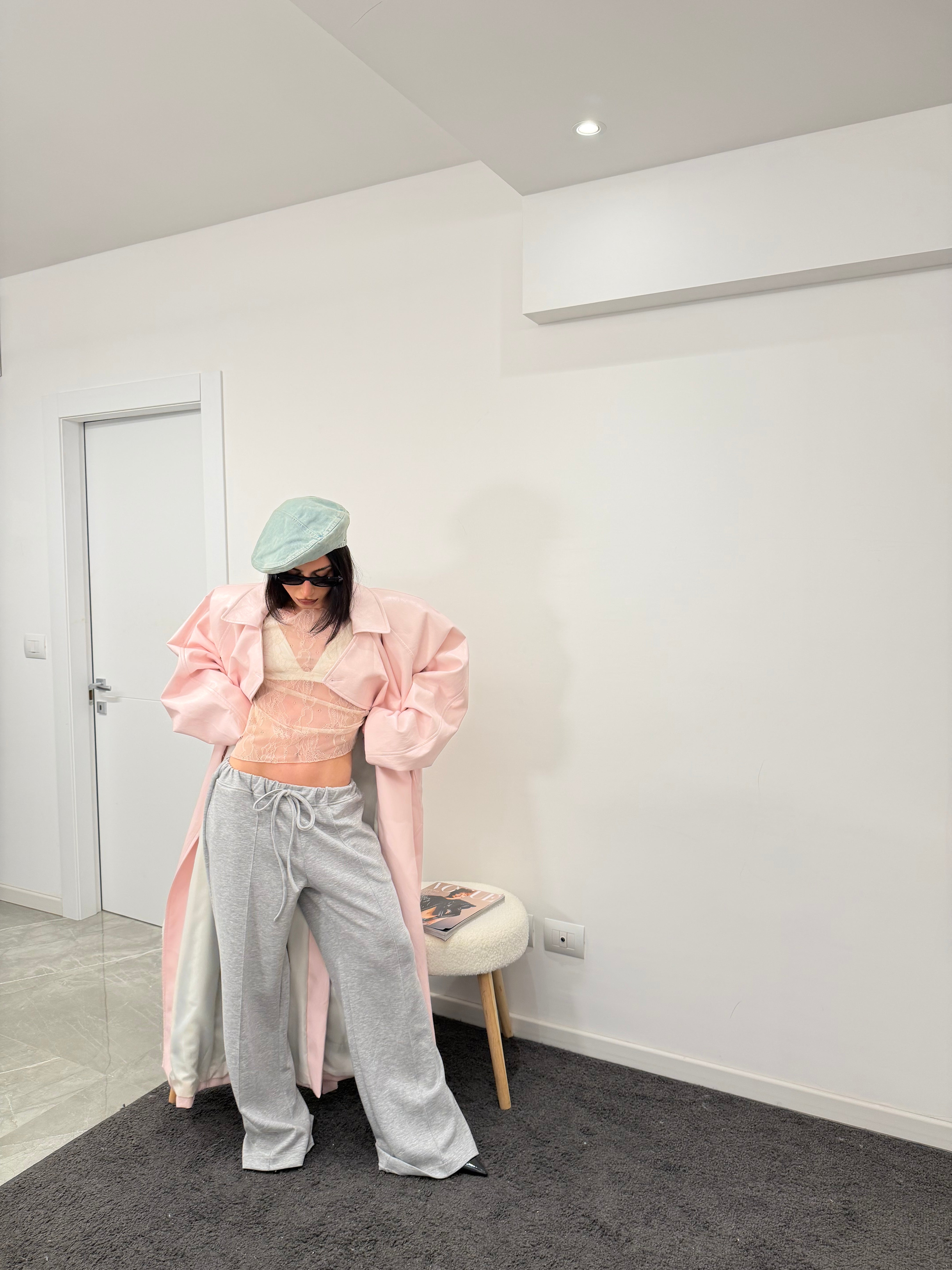 maxi coat leather pink