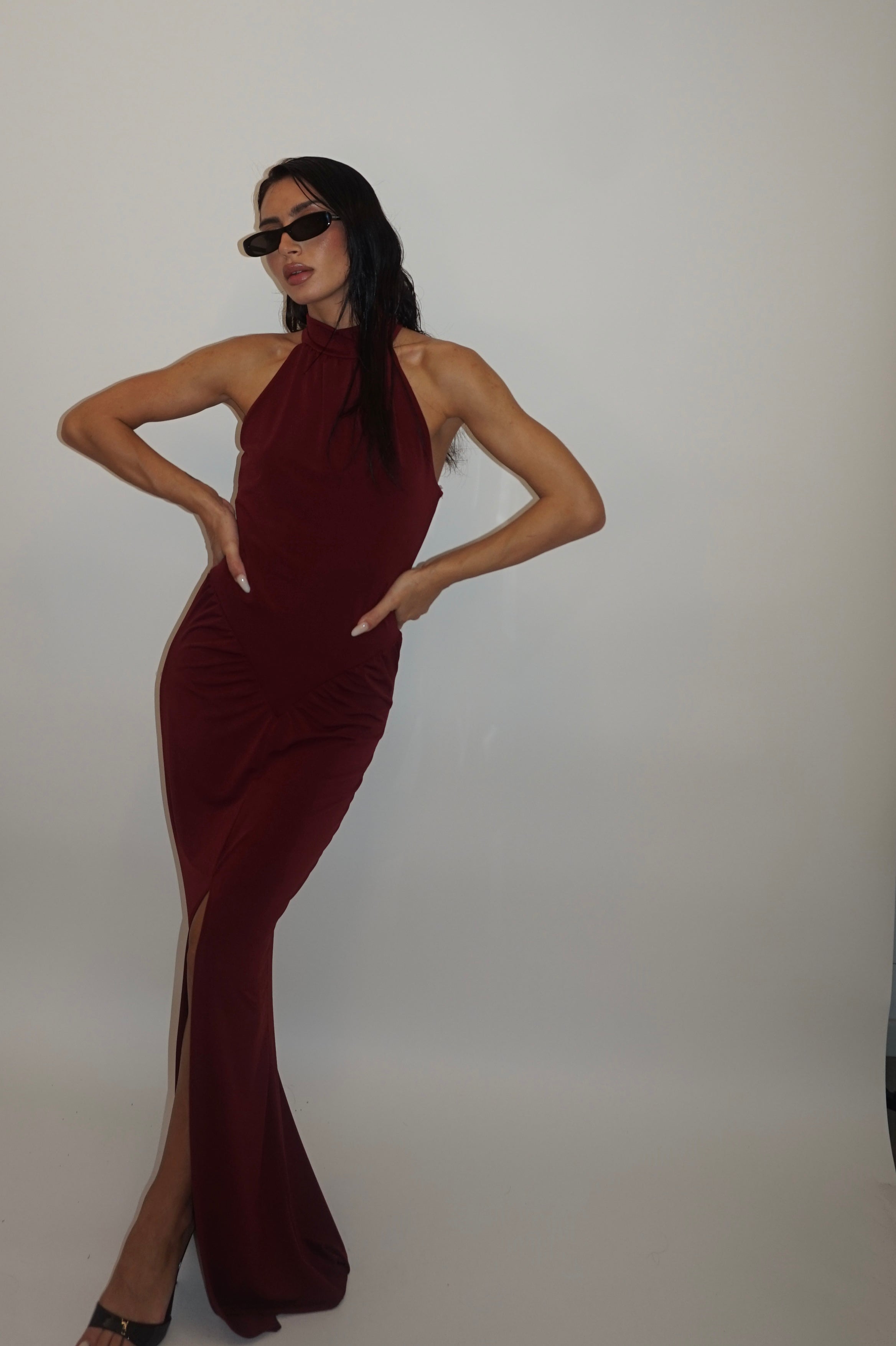 dress high neck burgundy