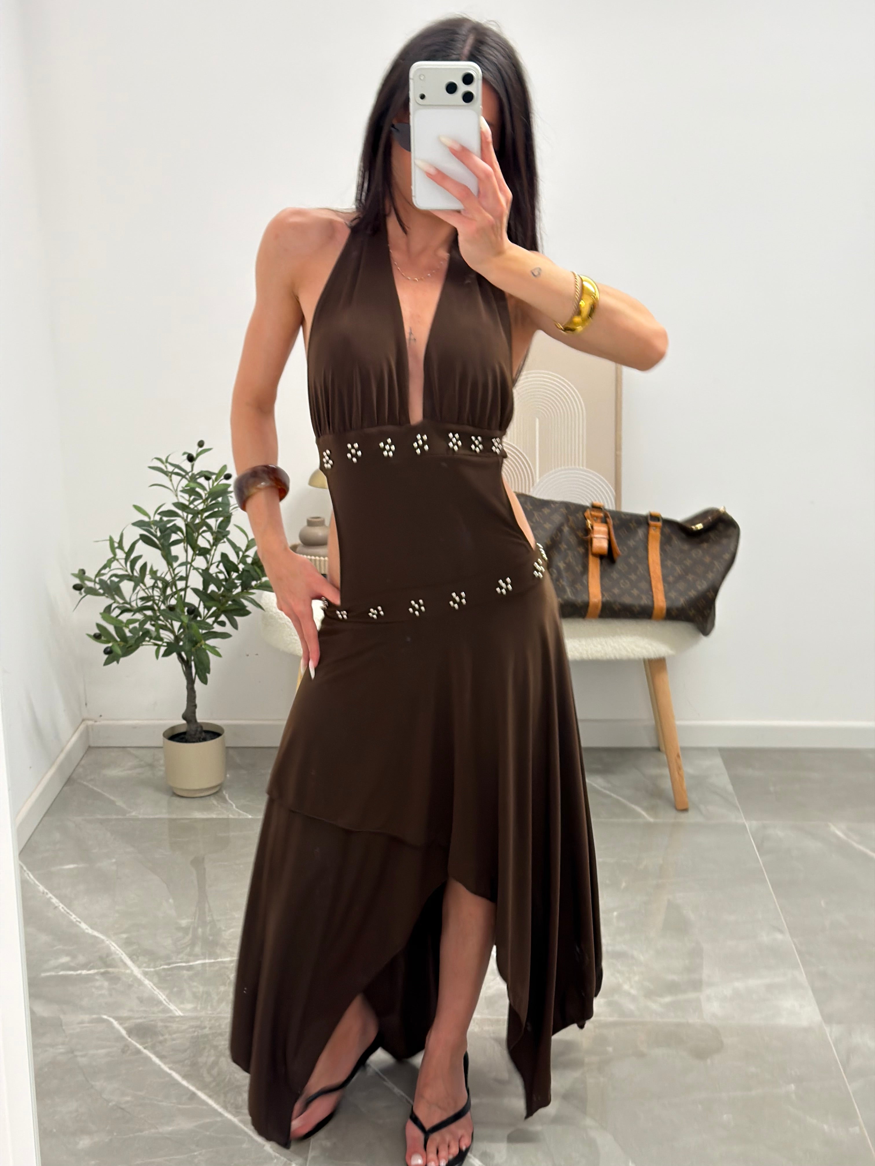 Brown halter maxi dress