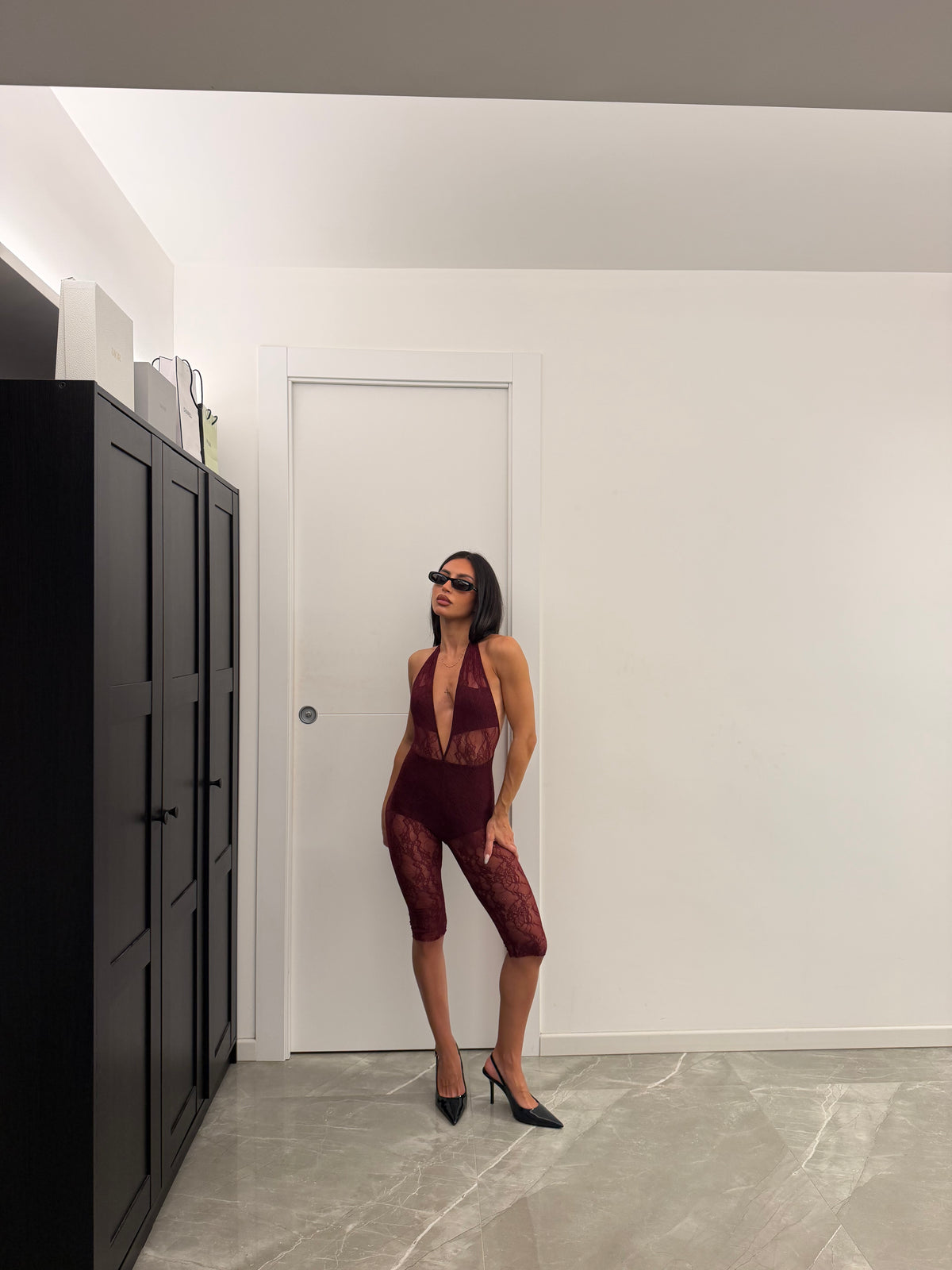 Lace Capri Jumpsuit burgundy