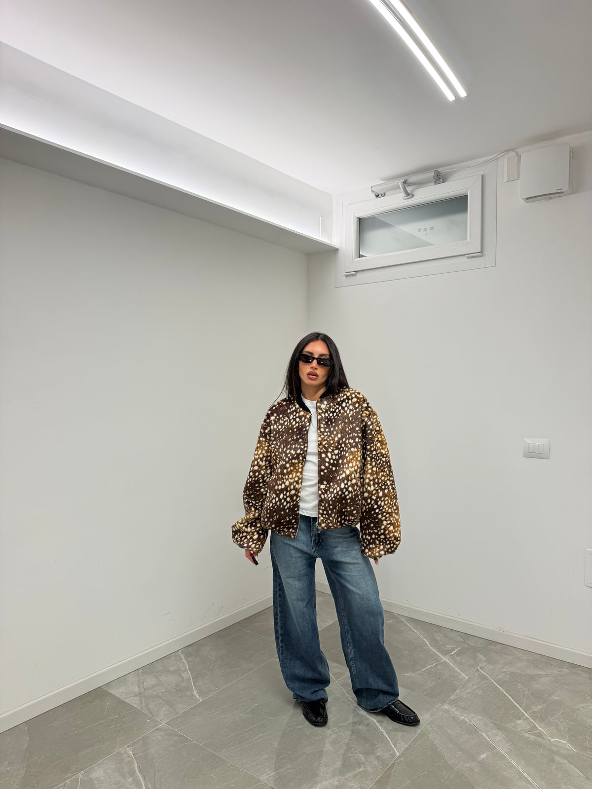 bambi bomber camoscio oversize