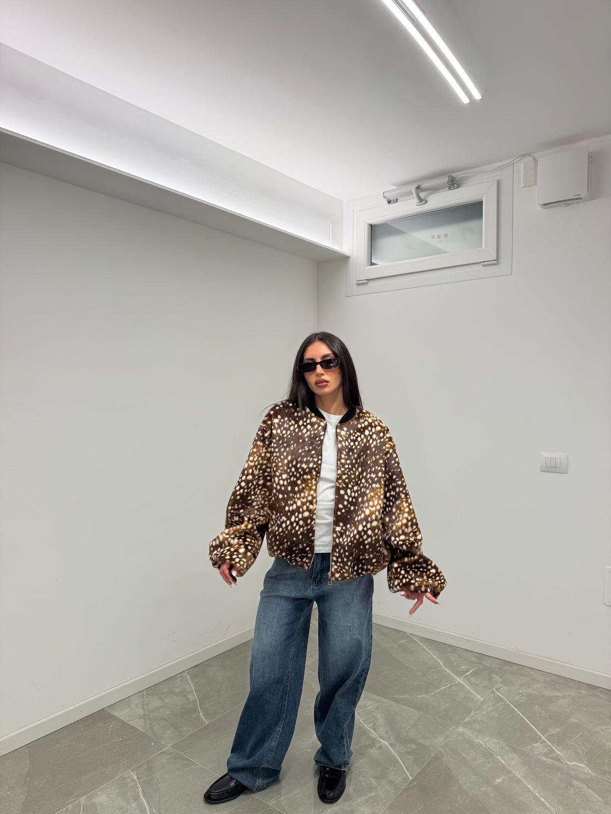 bambi bomber camoscio oversize