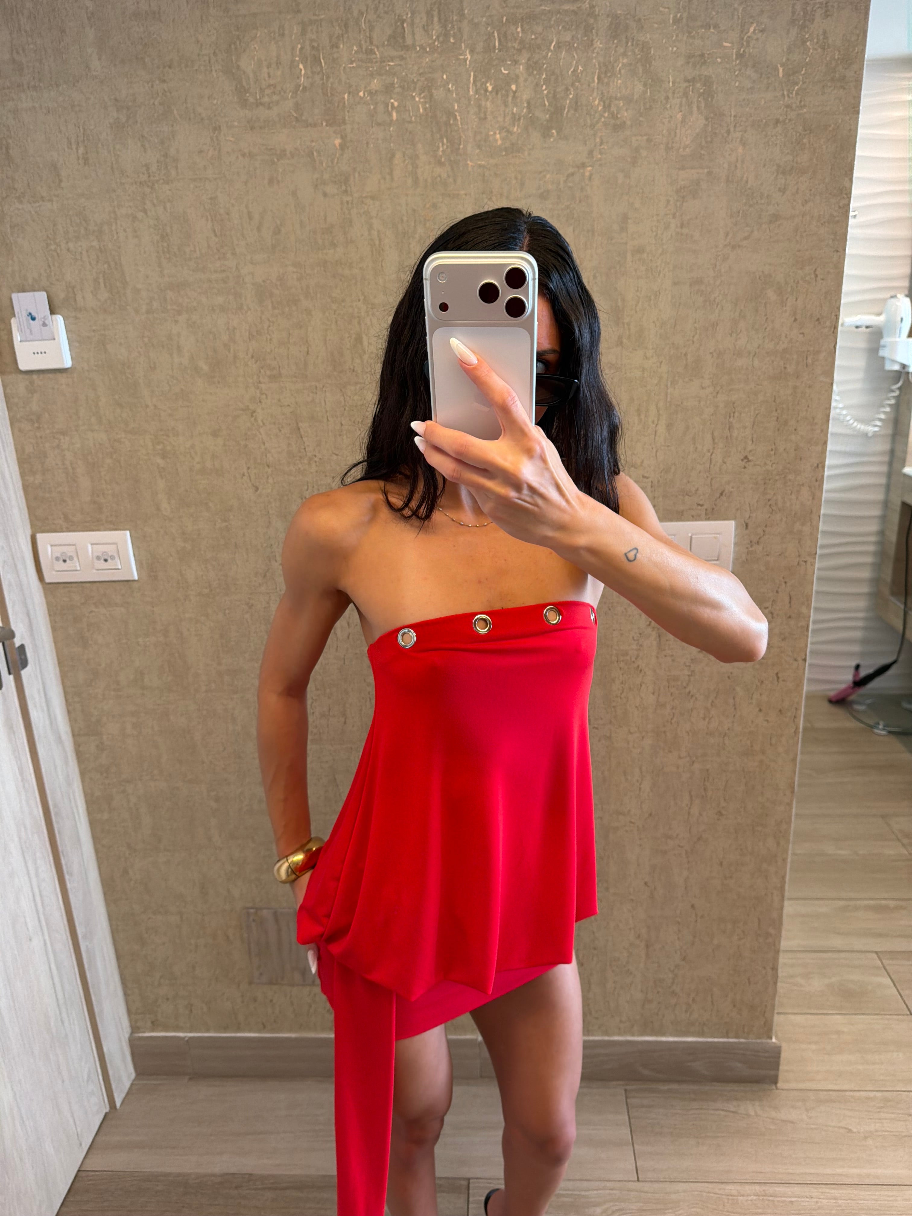 rockstud Strapless dress red