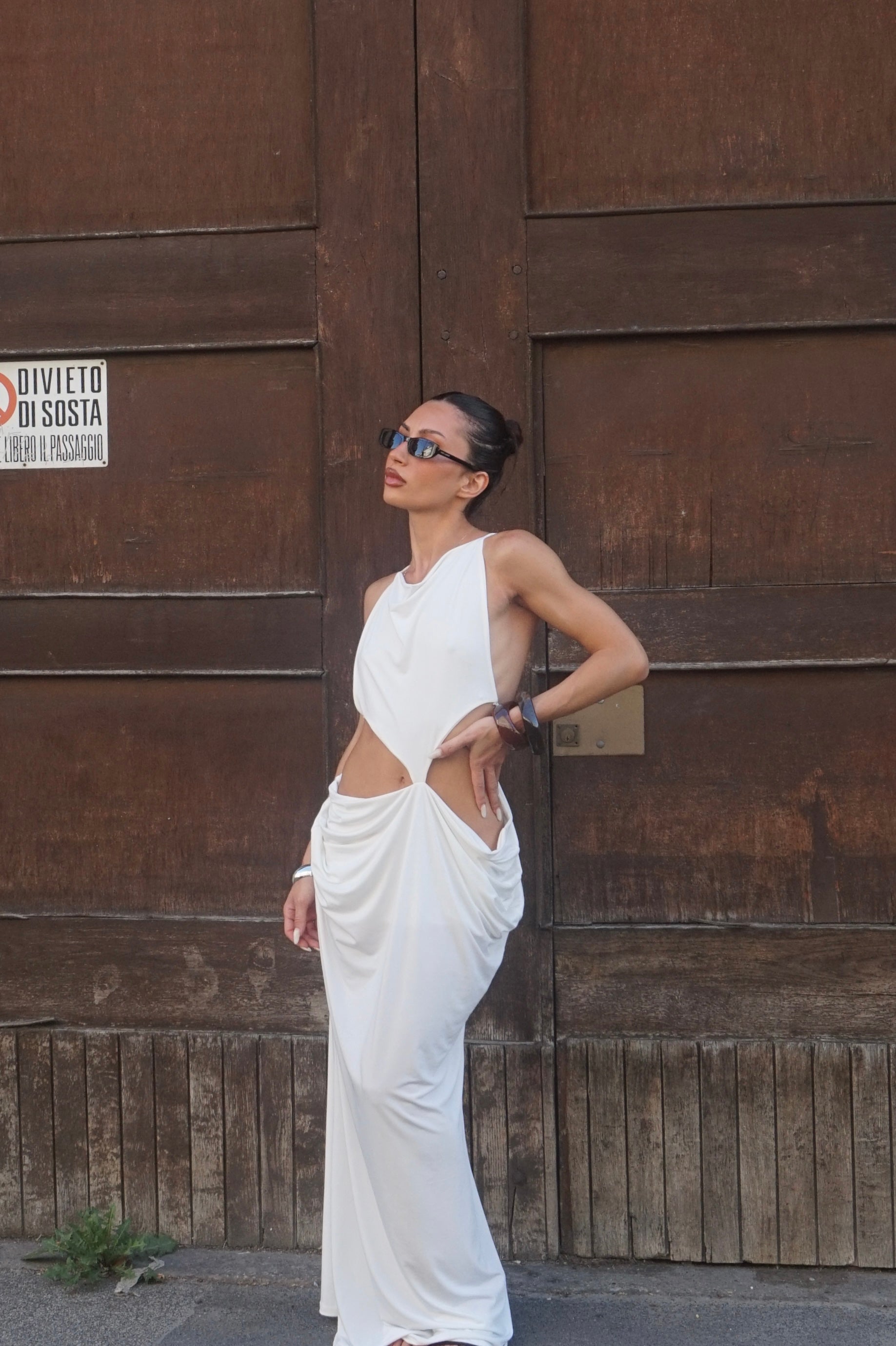 maxi cut out asymmetrical dress deep