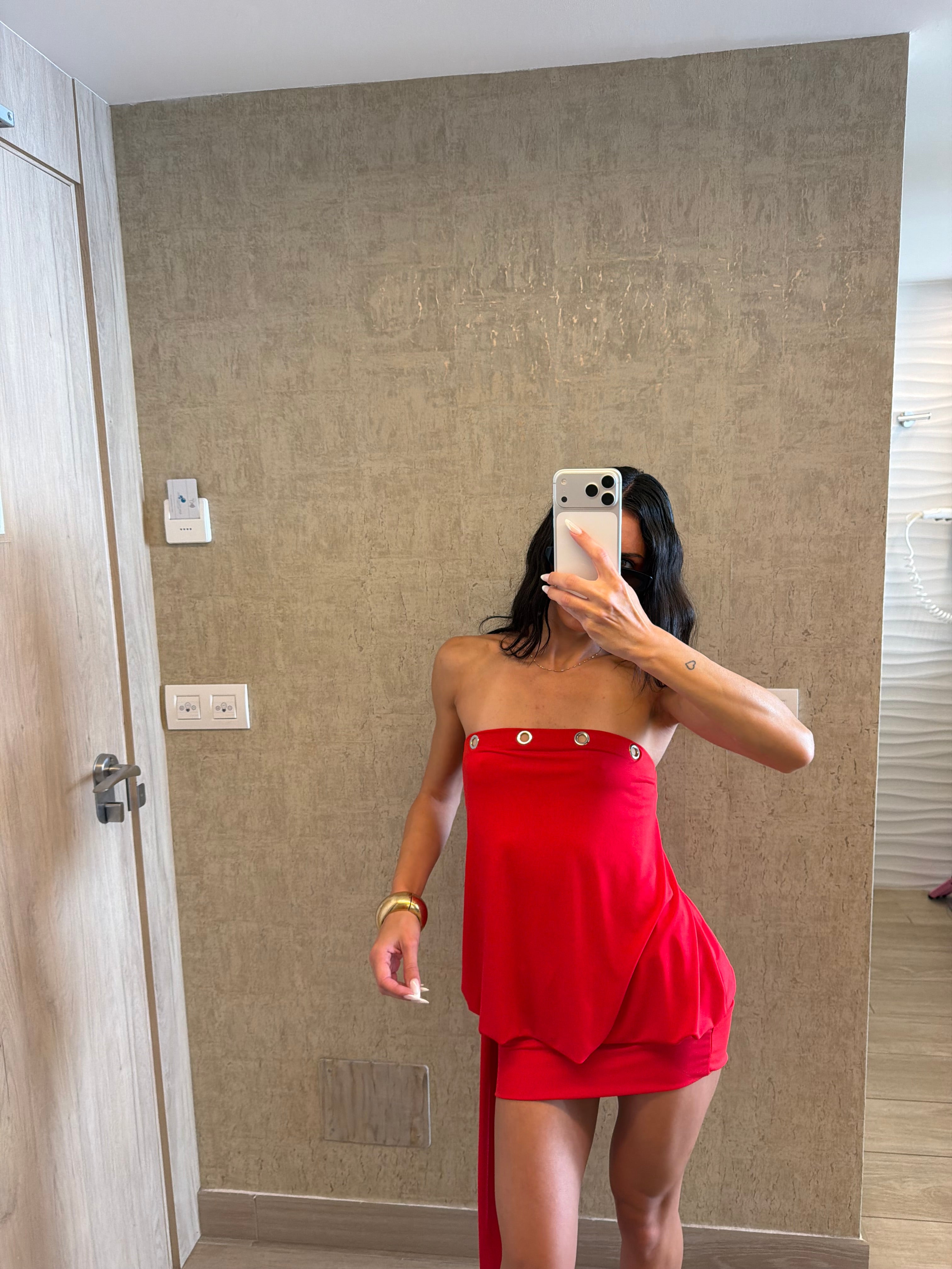 rockstud Strapless dress red