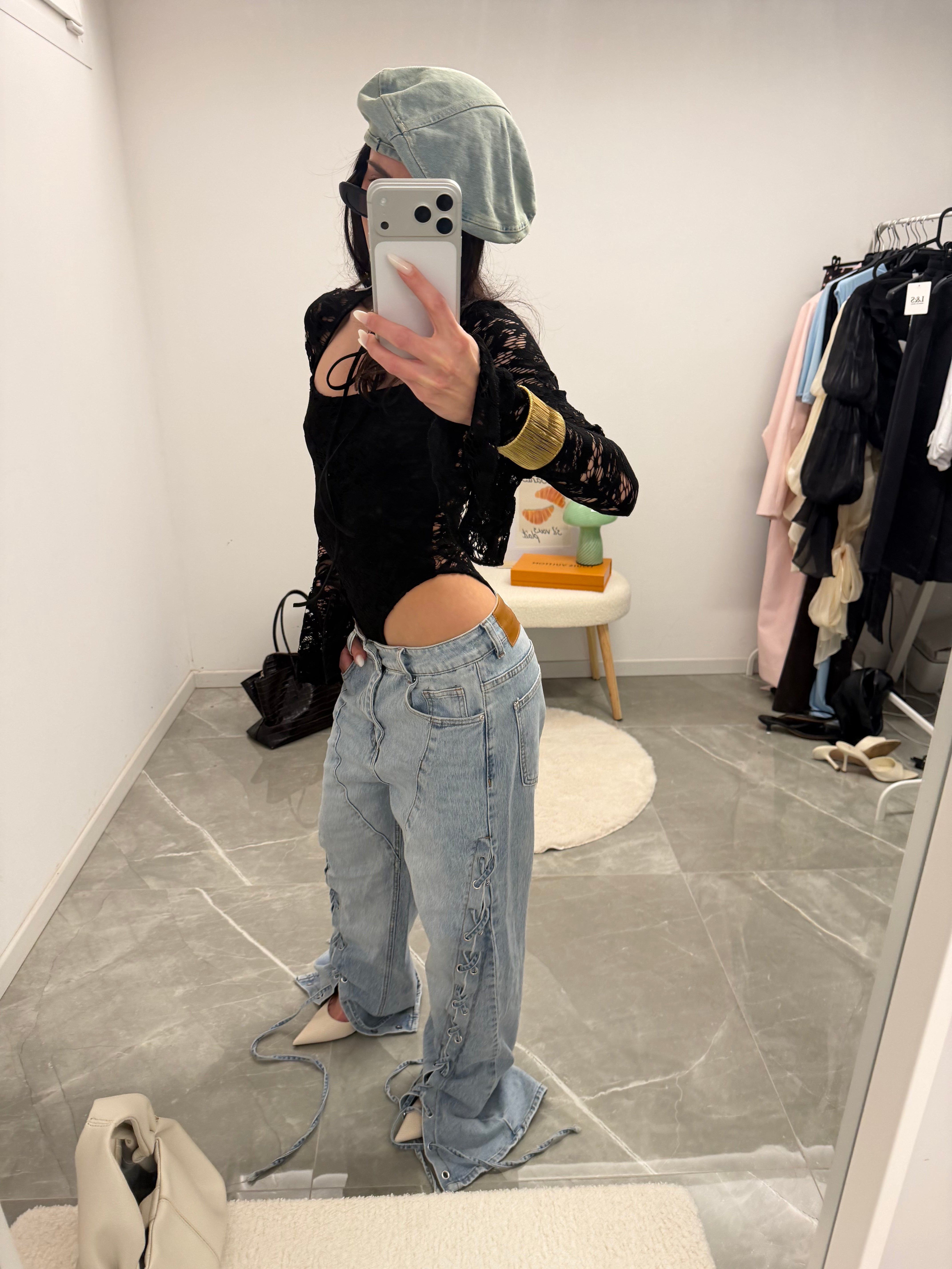 Jeans denim lace